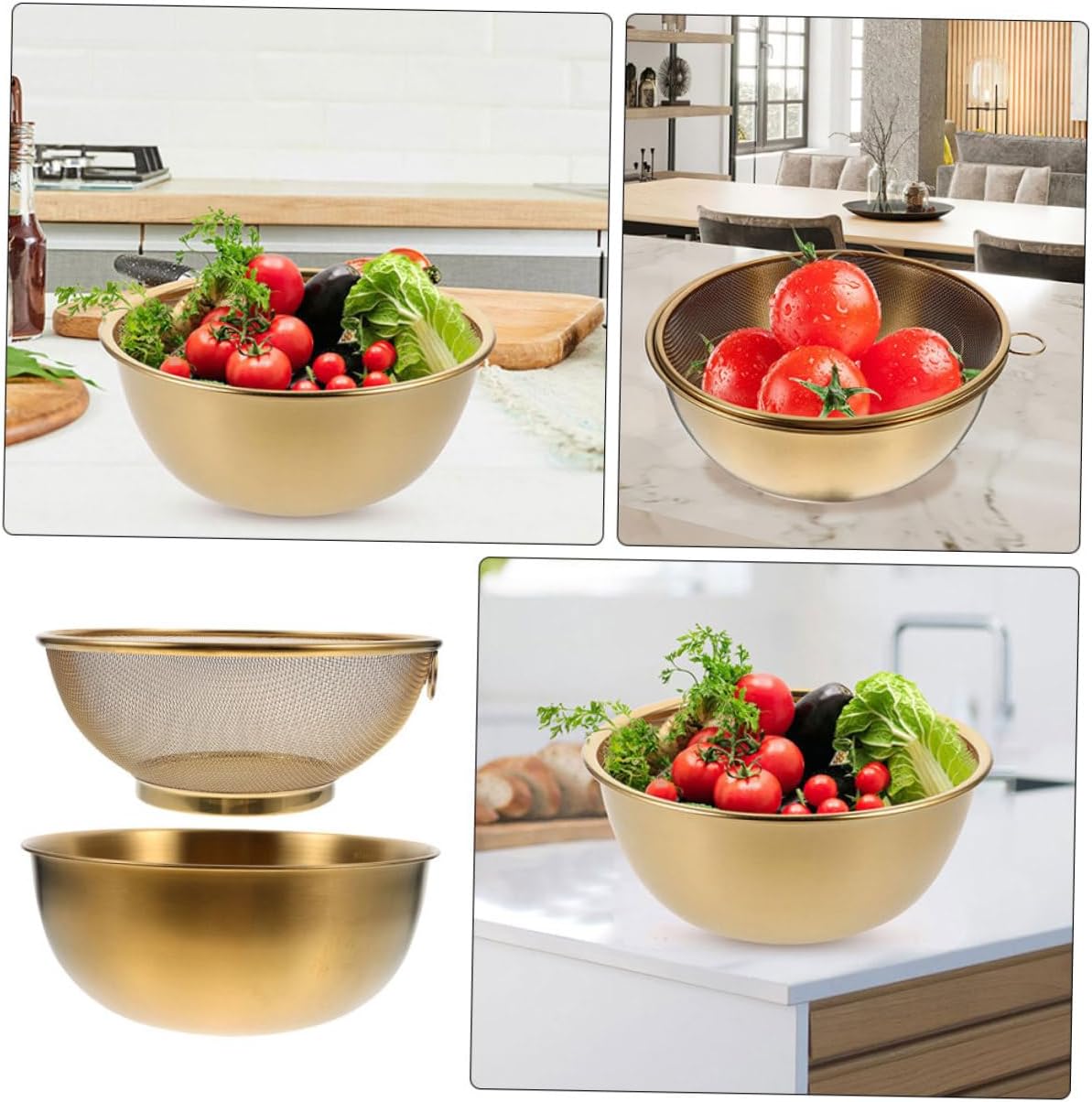 VINTORKY 1 Set Mini Golden Colander with Bowl