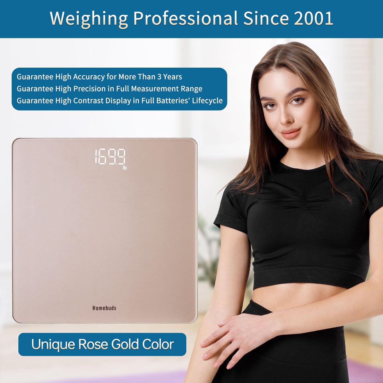 HomeBuds Digital Bathroom Scale 400lbs Rose Gold