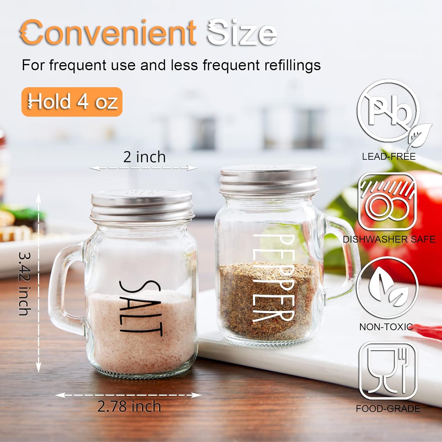 ZOSUJO 4 oz Clear Salt Pepper Shaker Set