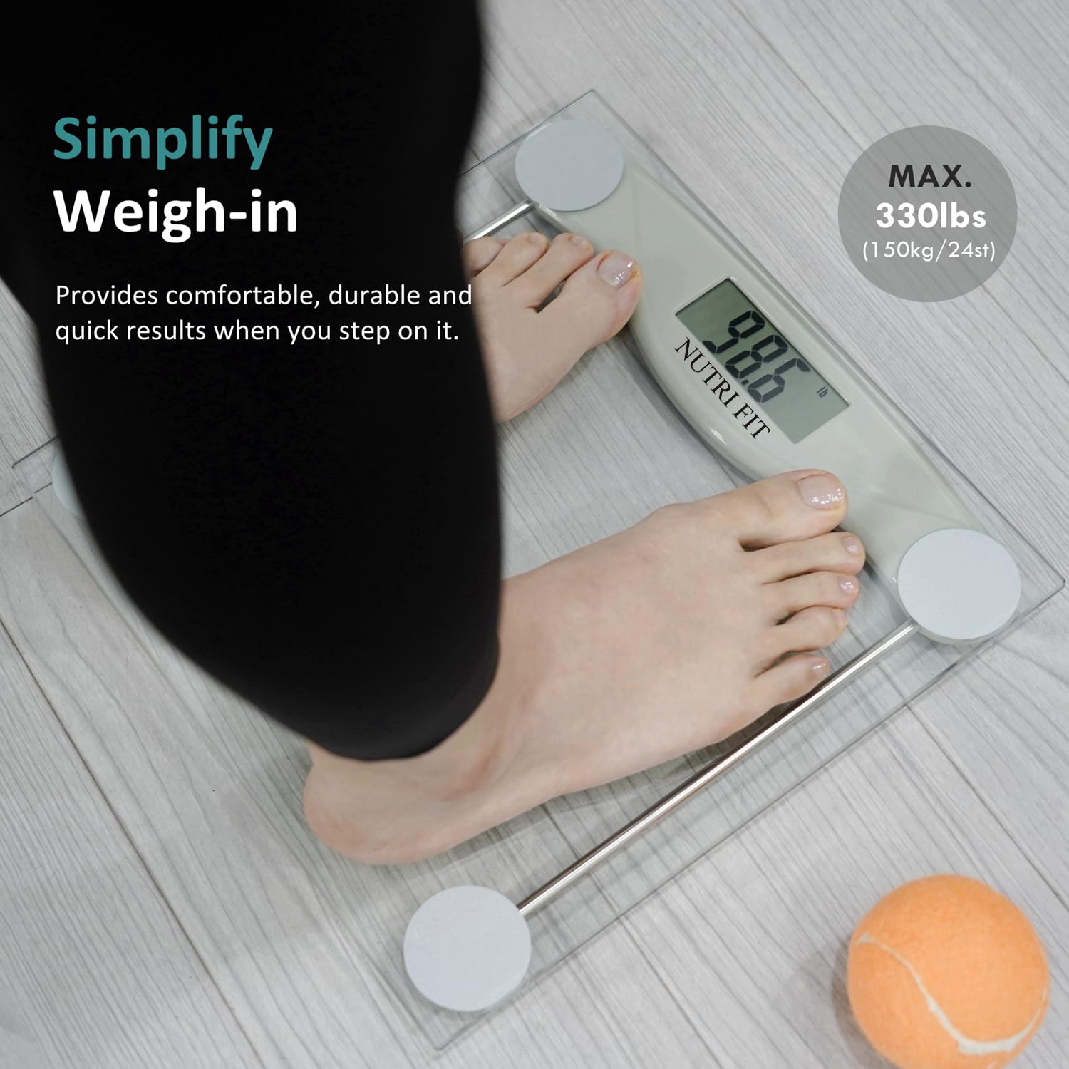 NUTRI FIT Digital Bathroom Scale with Step-on Tech and AAA Batteries