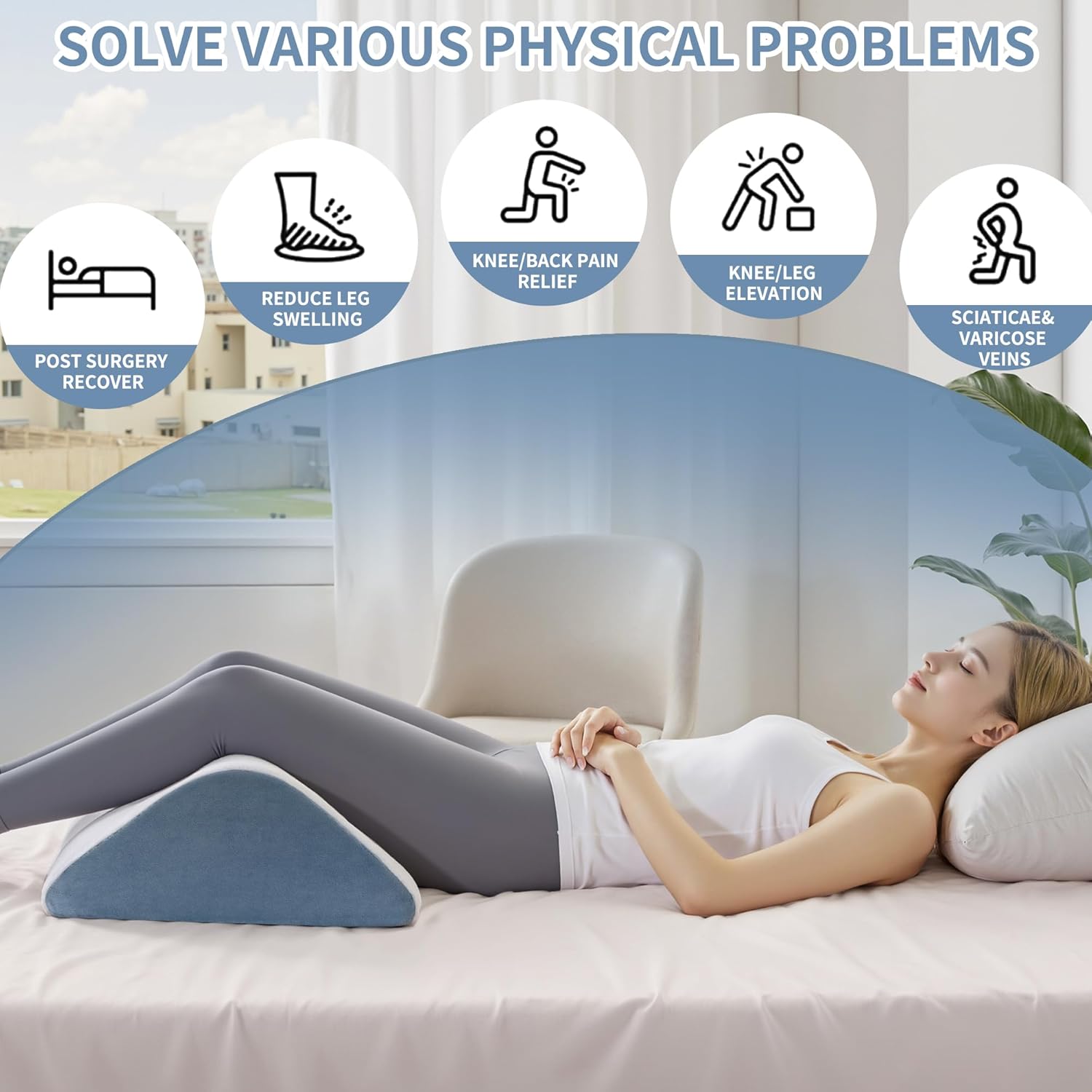 Knee Wedge Pillow for Back Support and Leg Elevation