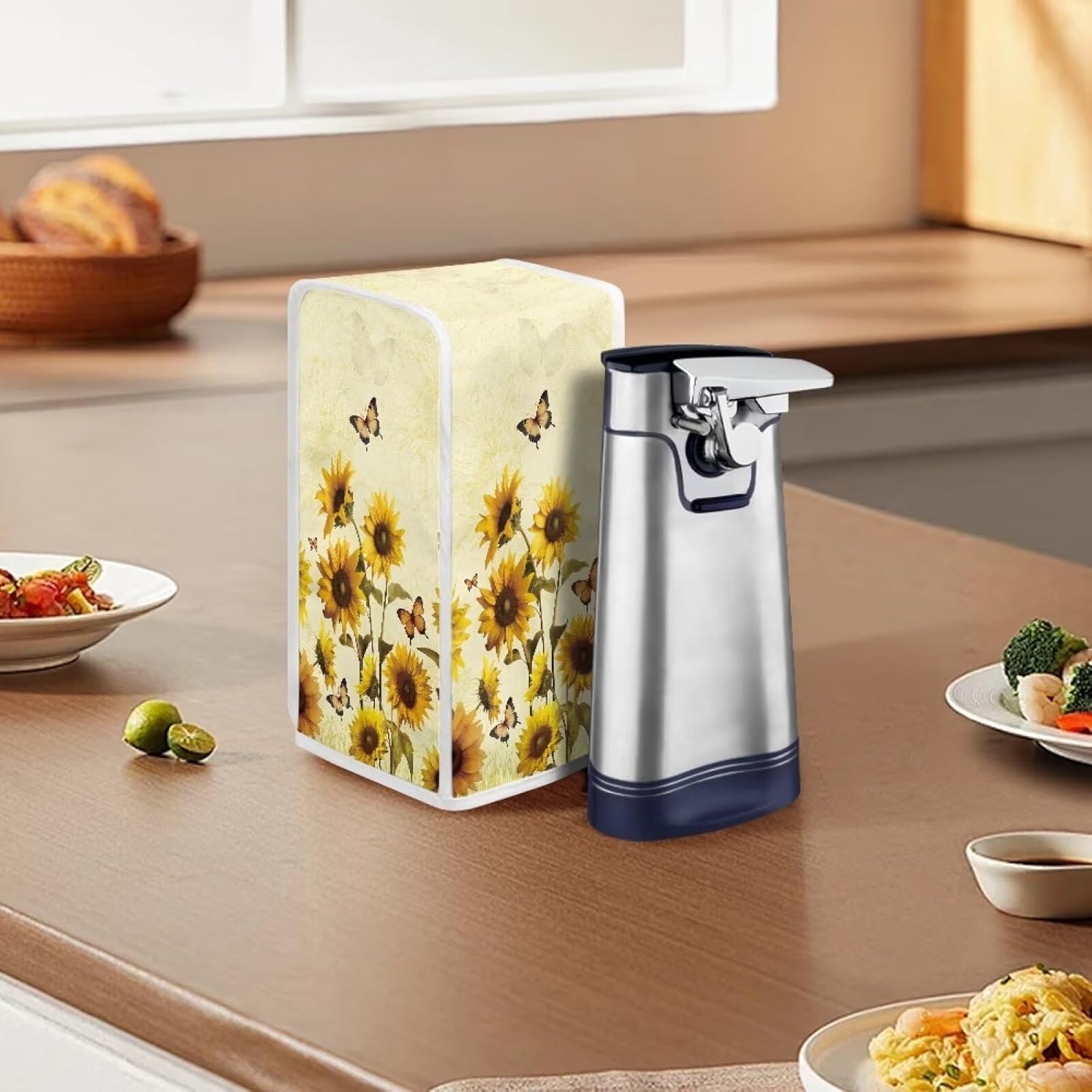Annejudy Electric Can Opener Dust Cover with Sunflower Butterfly Pattern 1