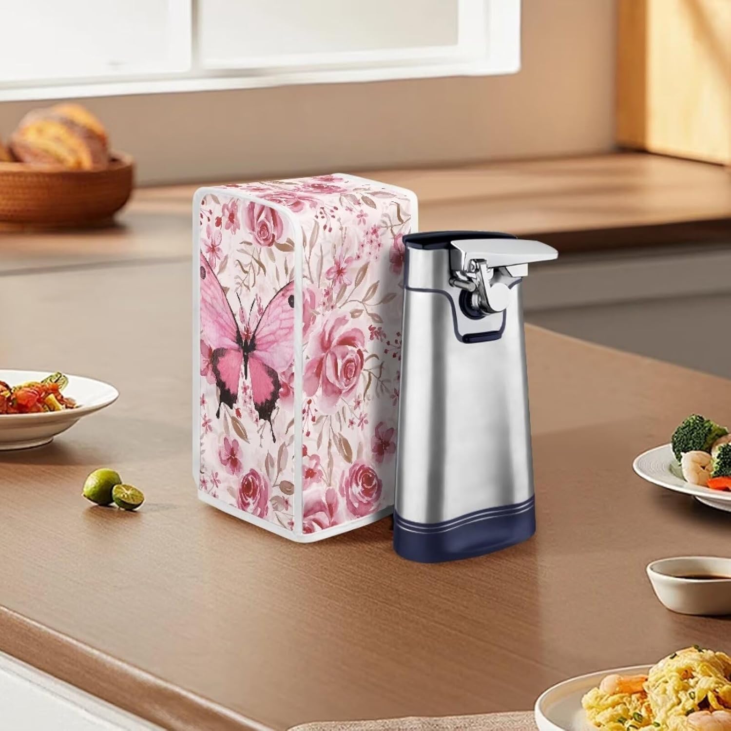 Suhoaziia Electric Can Opener Dust Cover with Pink Butterfly Design