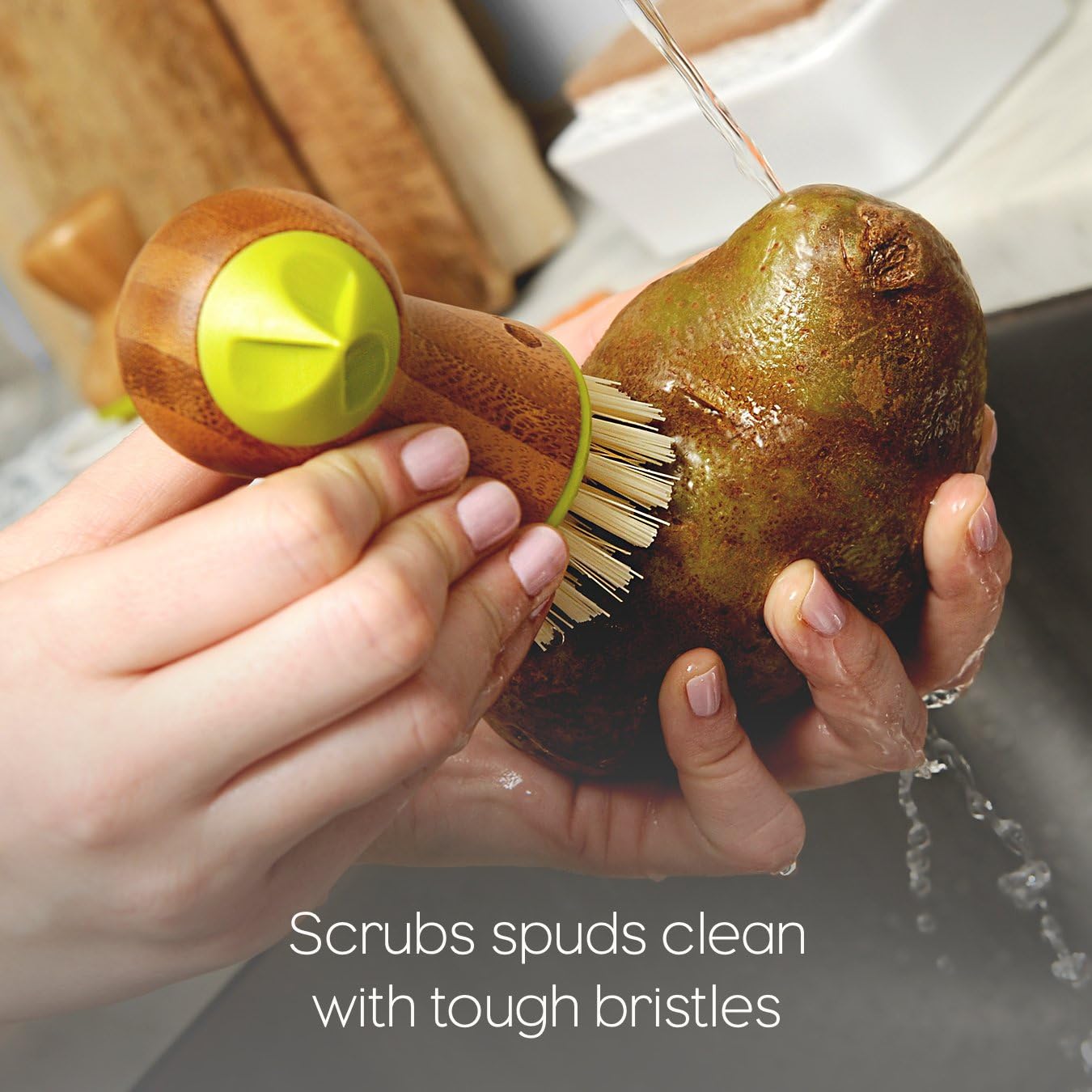 Full Circle Tater Mate Bamboo Potato Brush with Eye Remover 1