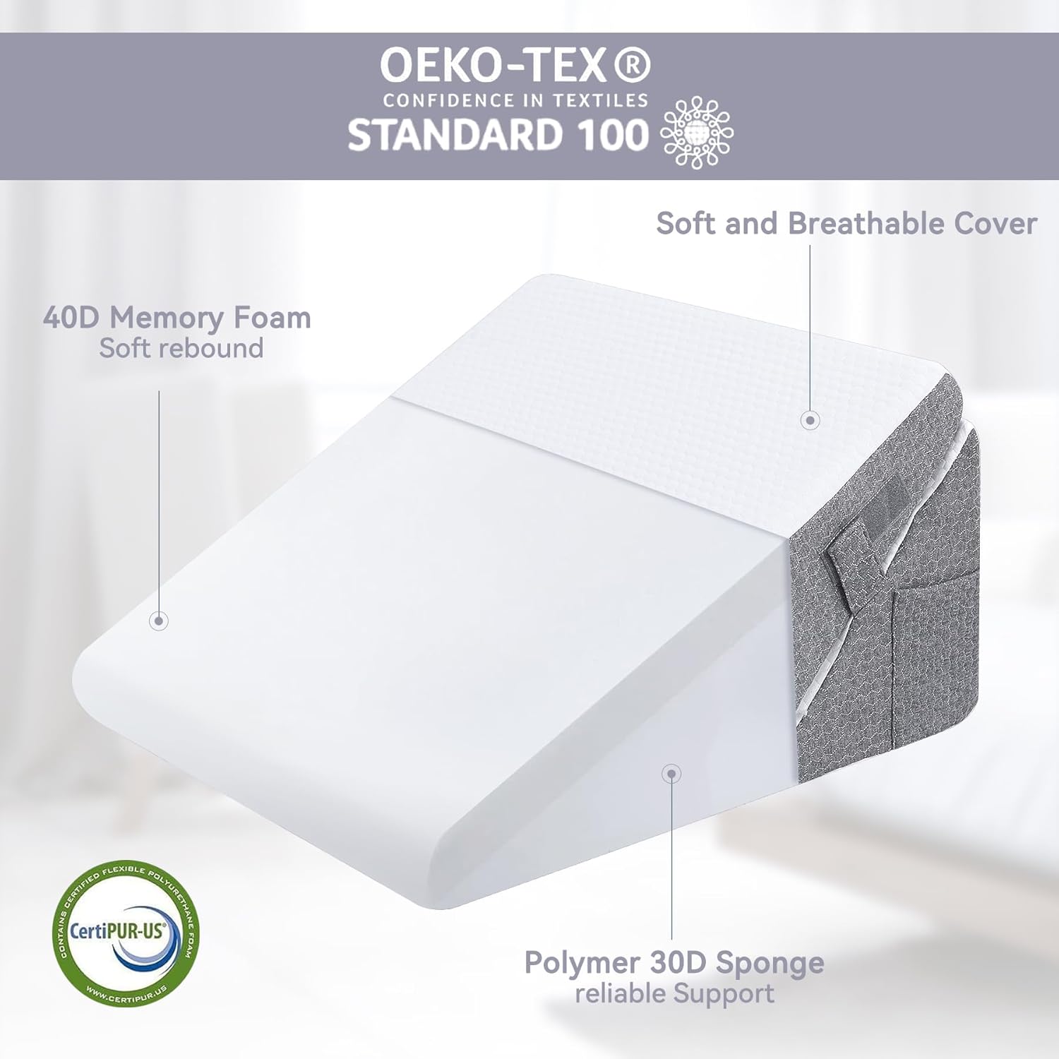 Hogrance 4PCS Wedge Pillow Set for Side Sleepers Grey