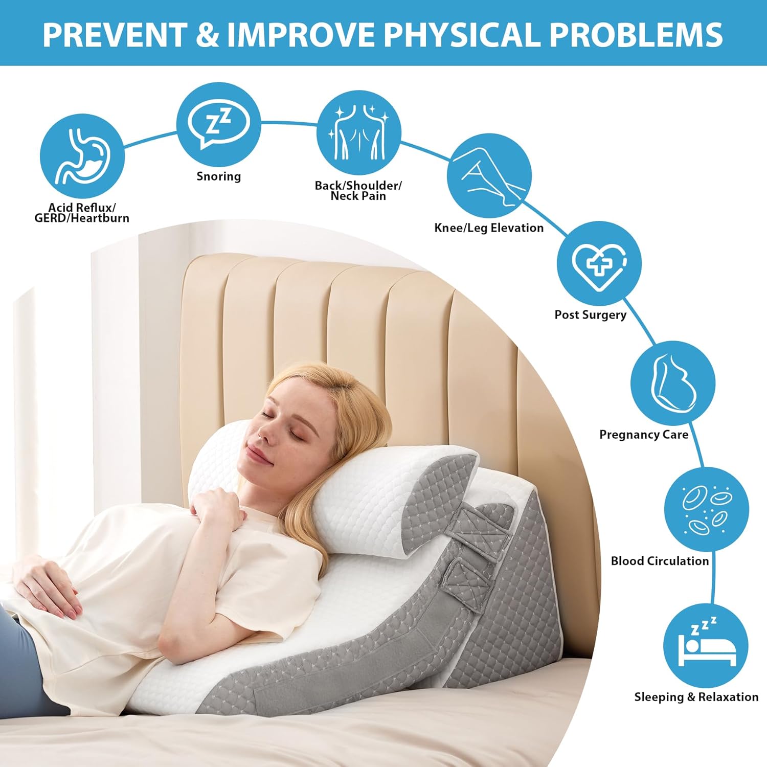 3PCS Adjustable Memory Foam Wedge Pillow for Back Pain Relief