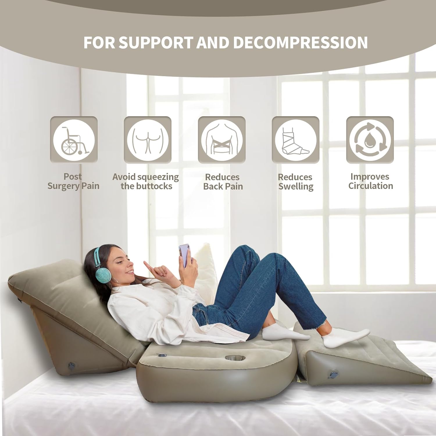 Nevife Inflatable 3pcs Bed Wedge Pillow Set - Brown
