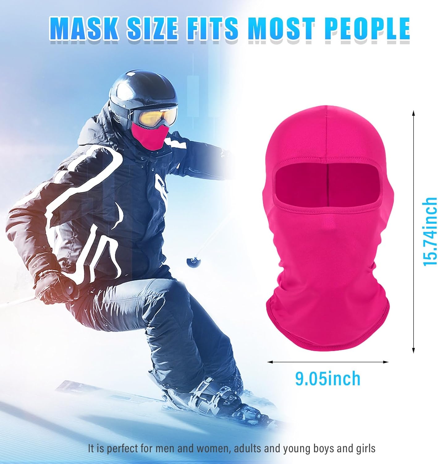 Kewucn Balaclava Ski Mask UV Protection for Men Women Rose Red
