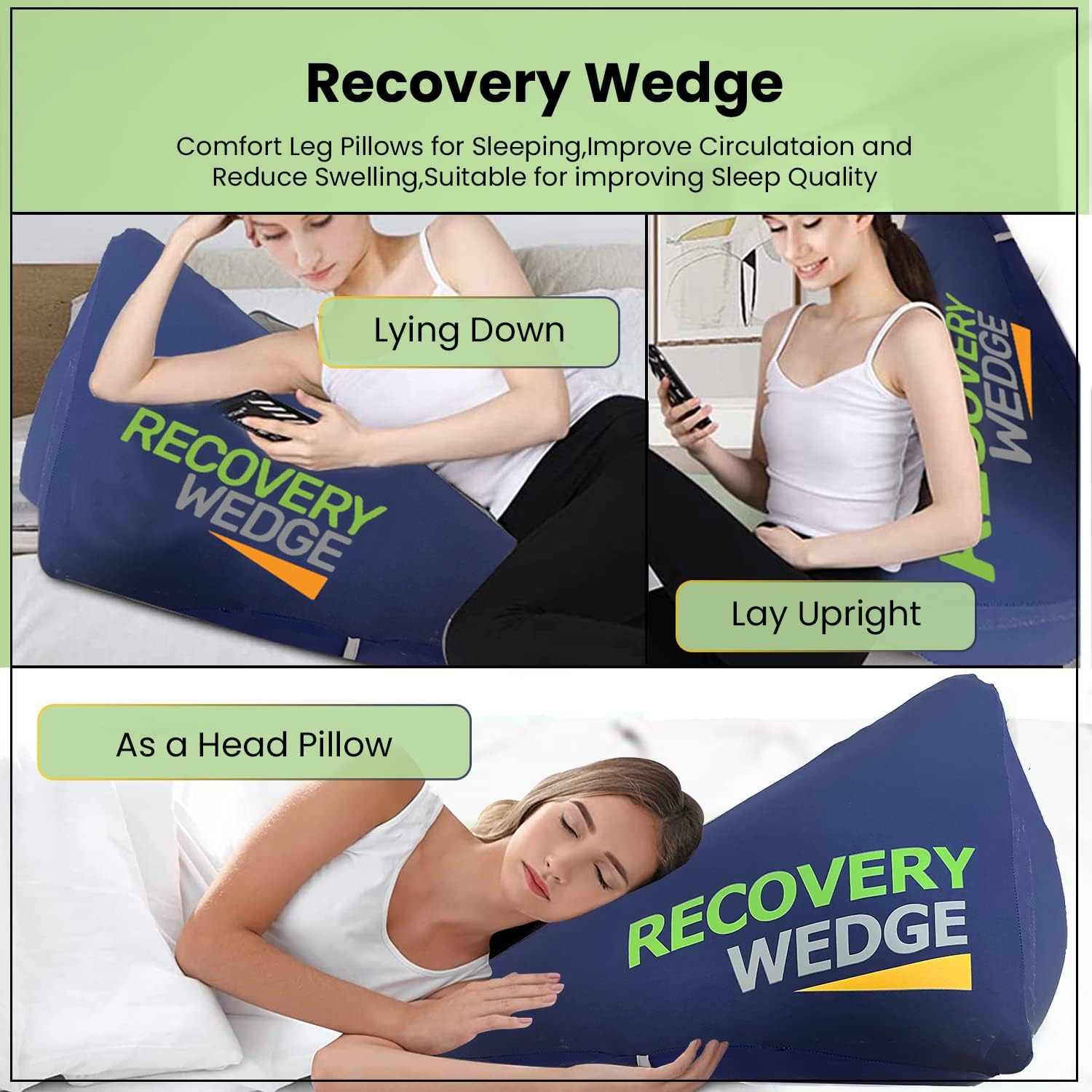Recovery Wedge Leg Elevation Pillow for Post Surgical Recovery and Improved Circulation