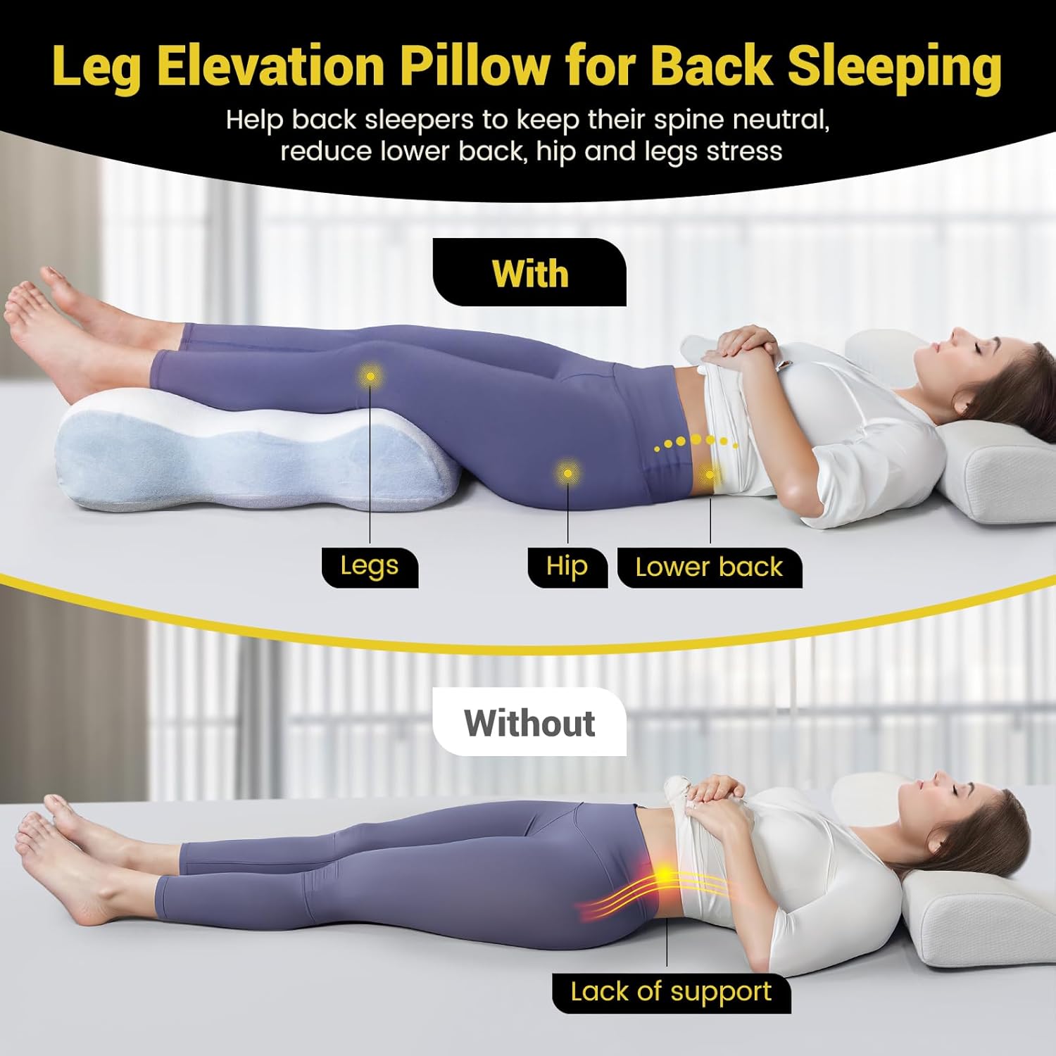 Leg Elevation Pillow for Back Sleepers 7 Height Comfort