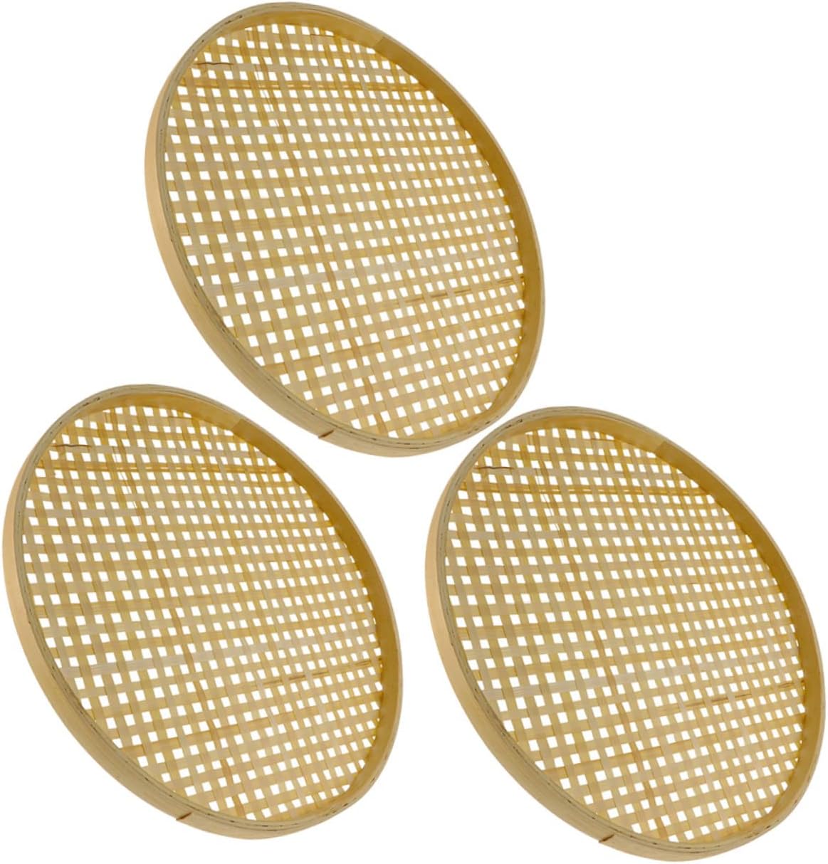 3pcs Natural Bamboo Colander Baskets with Cross Lid