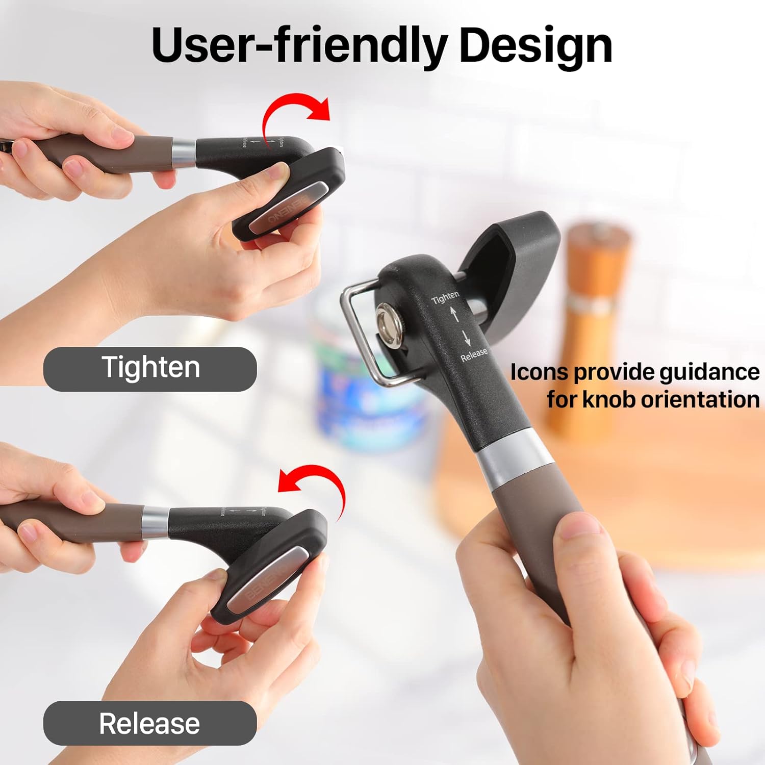 Beneno Smooth Edge Manual Can Opener with Durable Blade and Non-Slip Handle