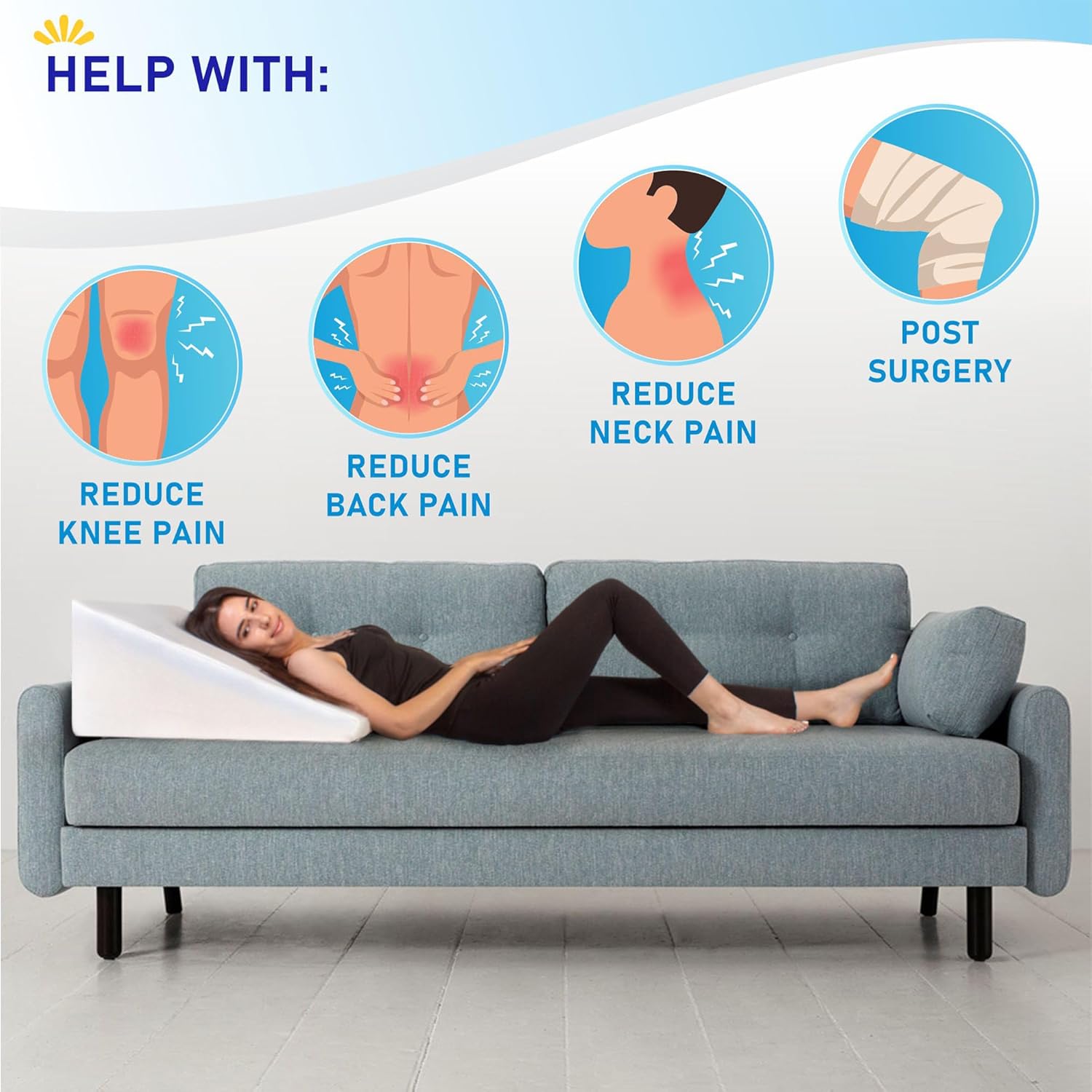Healthex Bed Wedge Pillow Cooling Memory Foam Removable Cover
