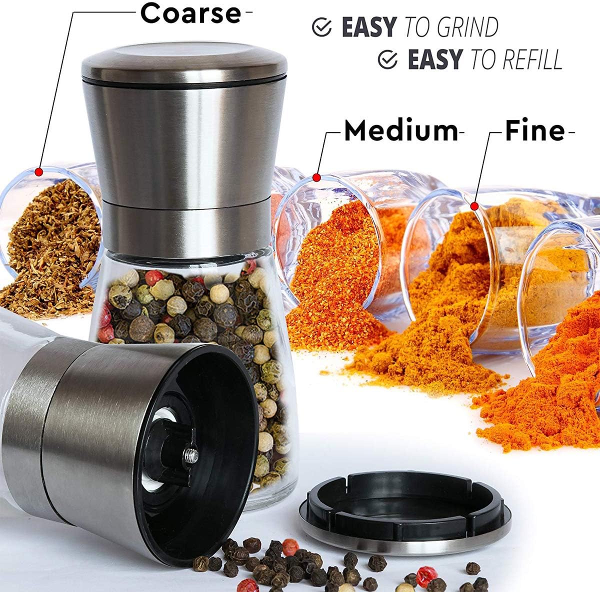 Mincham Premium Salt Pepper Grinder Set with Stand