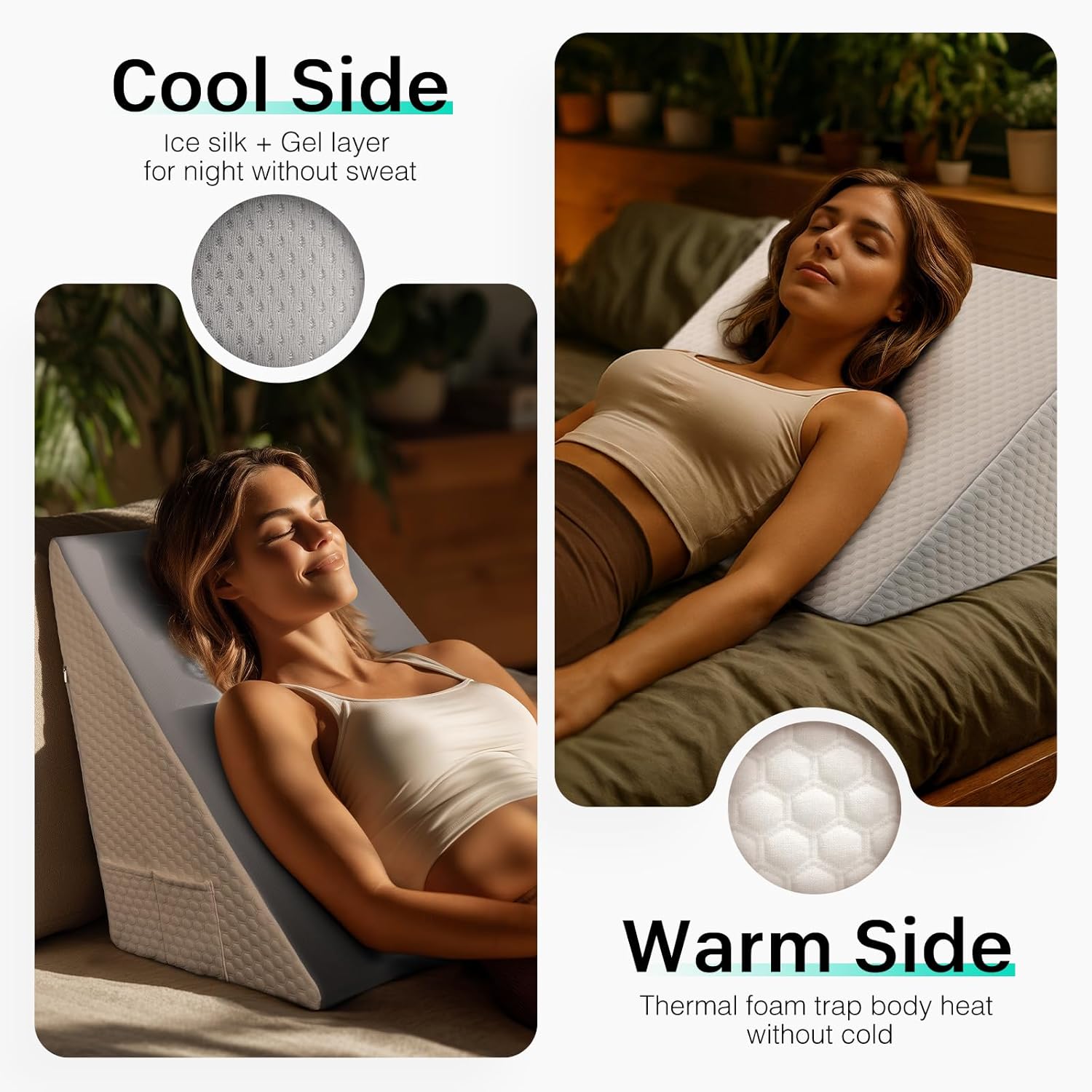 DeerFable 12 Dual Sided Cooling Memory Foam Wedge Pillow