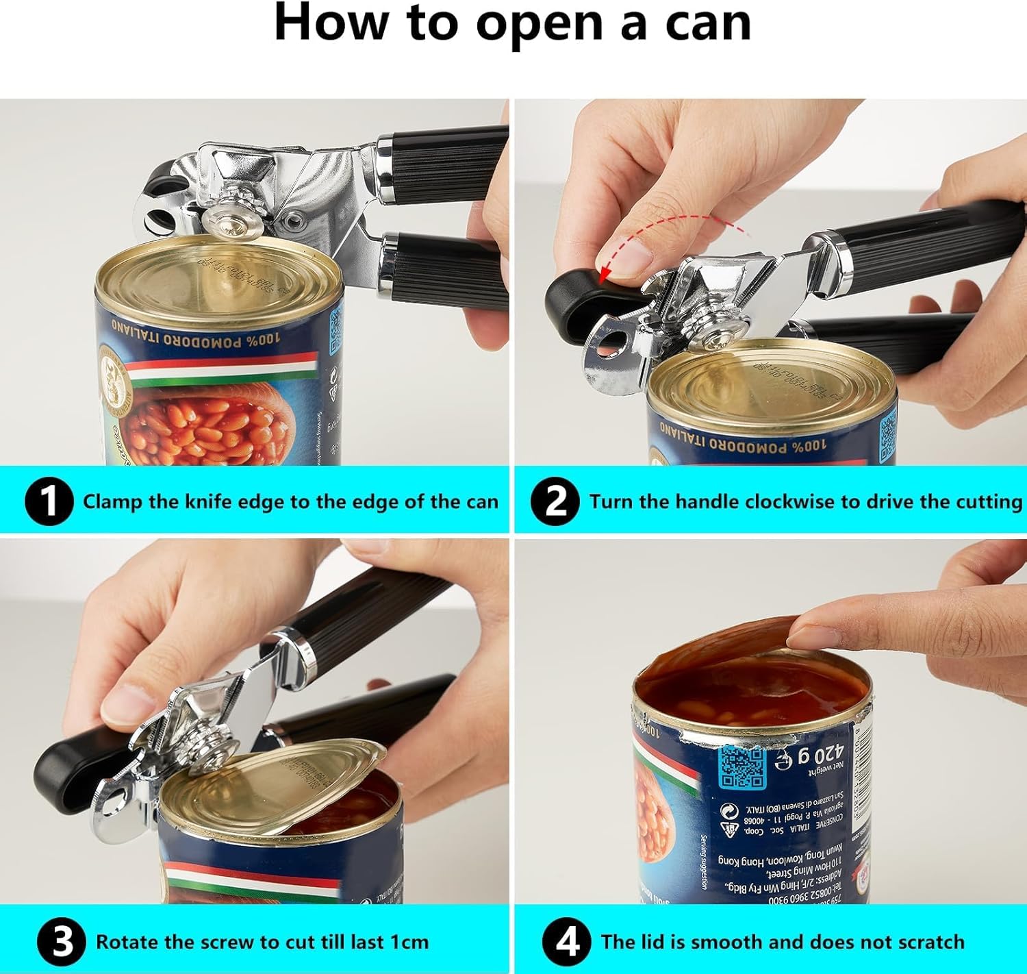 Adoric Heavy Duty Stainless Steel Can Opener with Ergonomic Handles