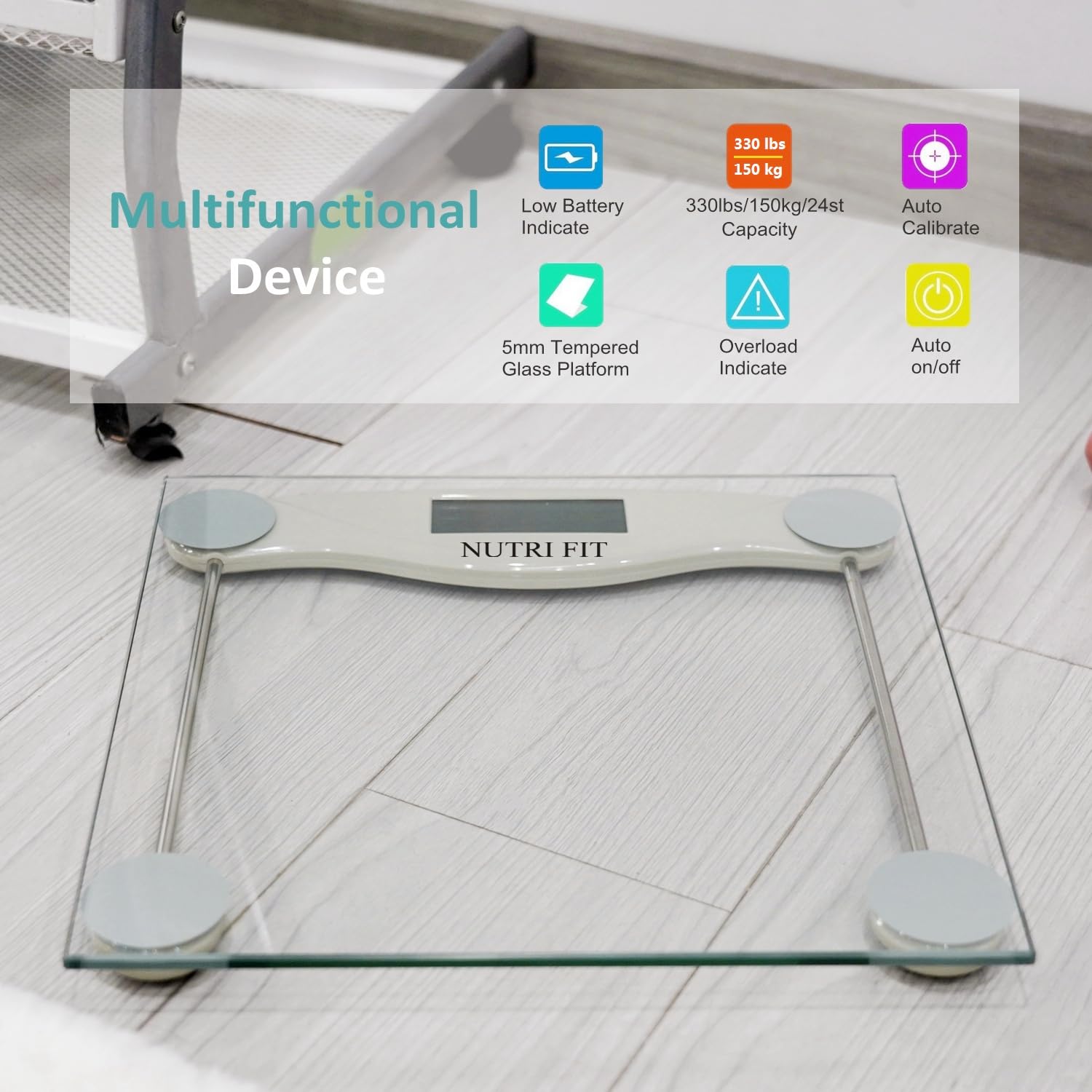 NUTRI FIT Digital Bathroom Scale with Step-on Tech and AAA Batteries