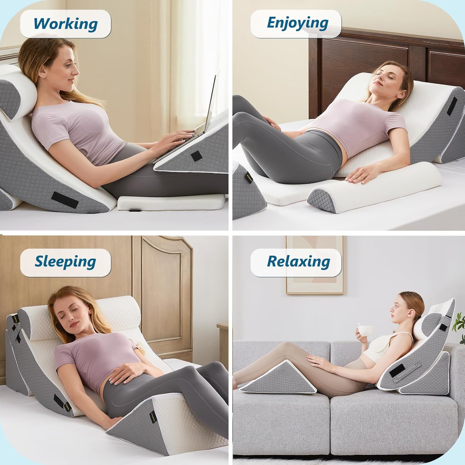 Longering 6PCS Orthopedic Wedge Pillow Set for Post Surgery Back Pain Relief