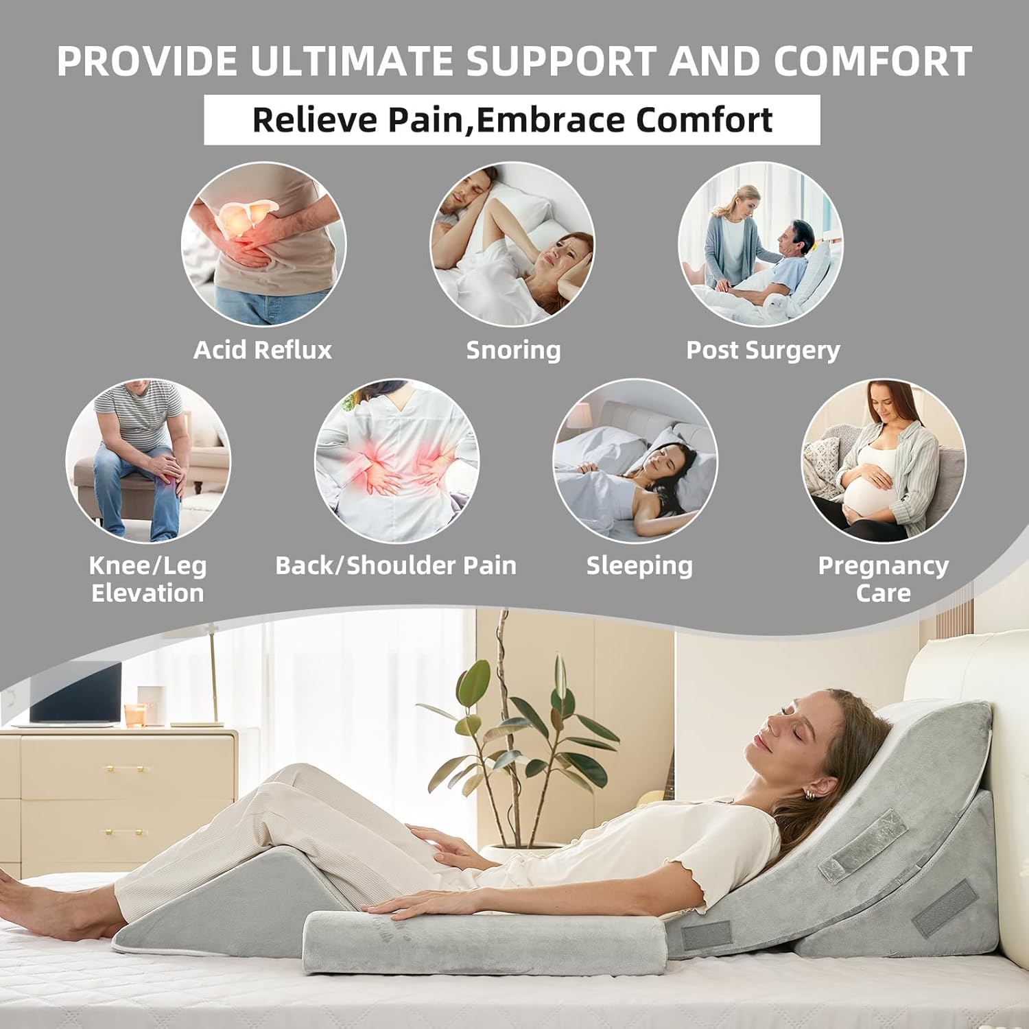 Lucresta 4PCS Orthopedic Wedge Pillow Set for Back Neck Leg Pain Relief
