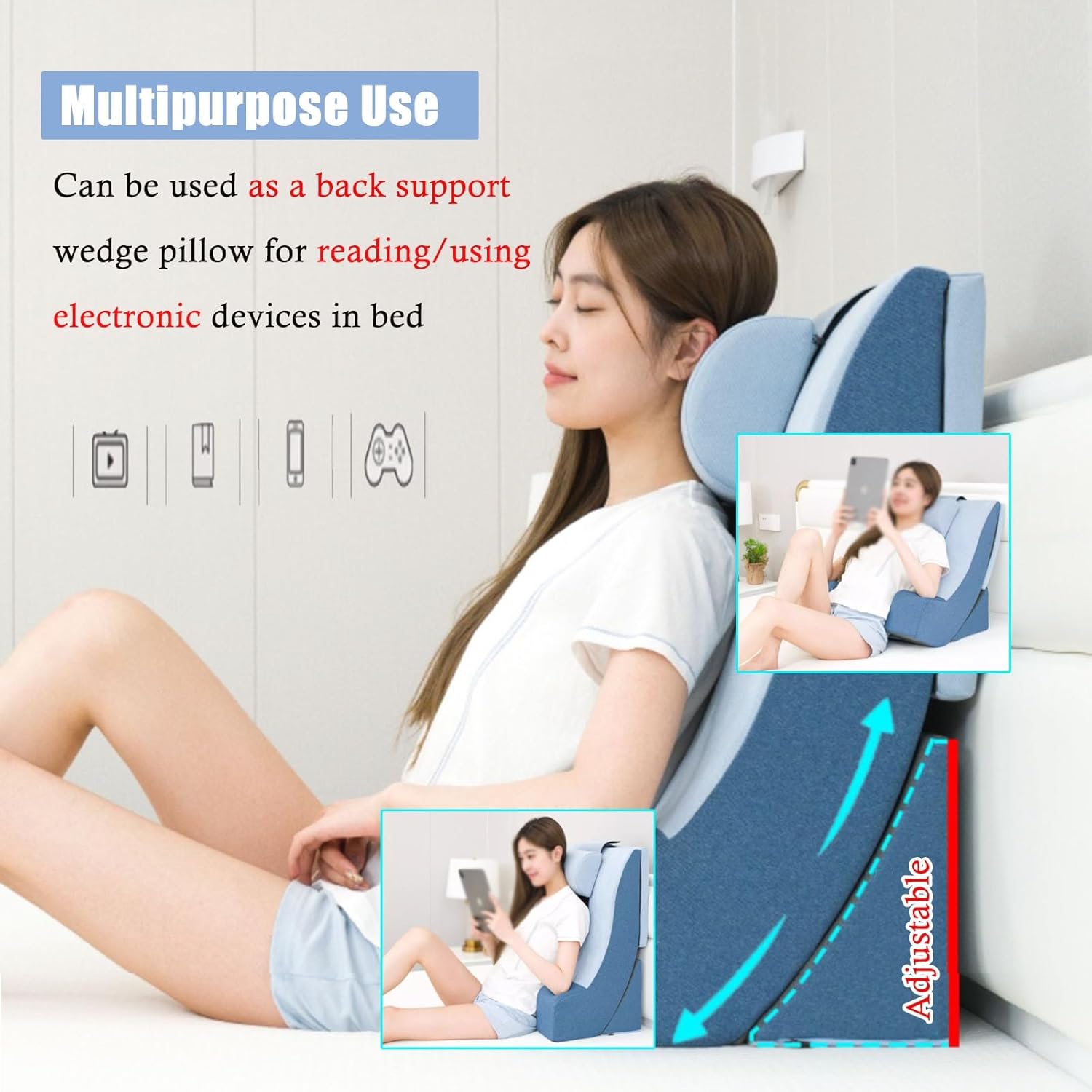 RENLXFI Blue Acid Reflux Pillow Travel