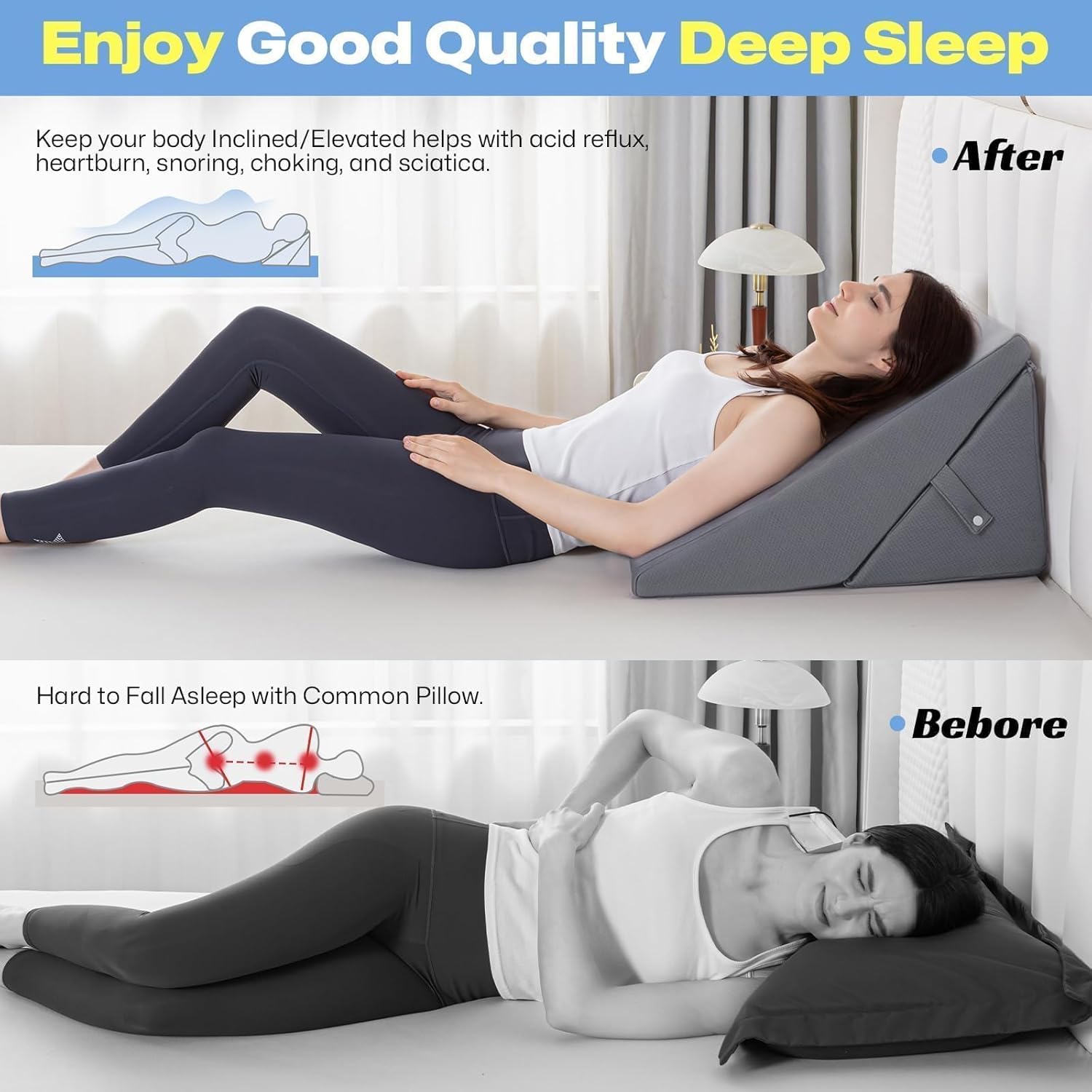 GOHOME 12 Inch Adjustable Memory Foam Wedge Pillow - Grey