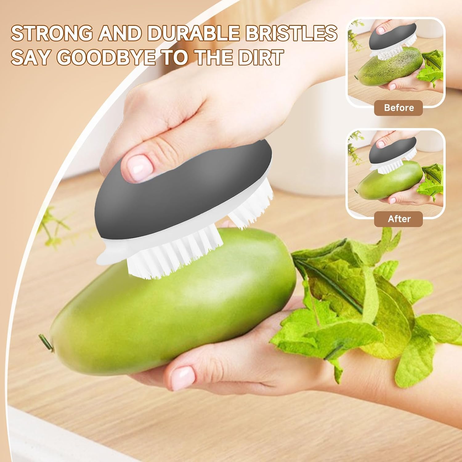 2 Pack Vegetable Brush with No-Slip Handle and Dot Remover 1