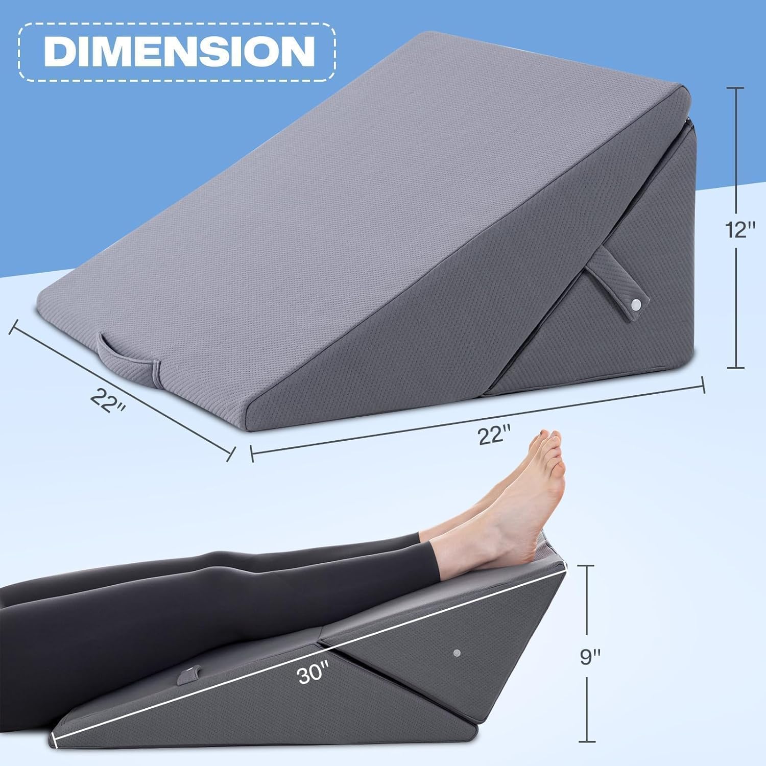 GOHOME 12 Inch Adjustable Memory Foam Wedge Pillow - Grey