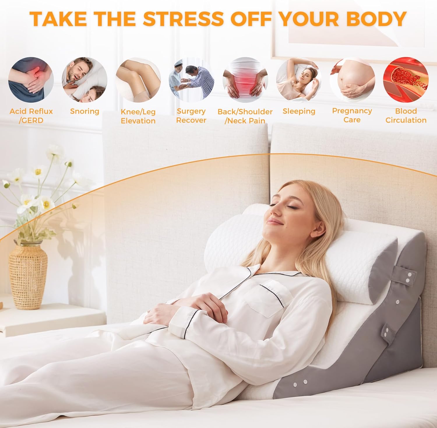 4PCS Adjustable Wedge Pillow Set for Post Surgery and Acid Reflux Relief