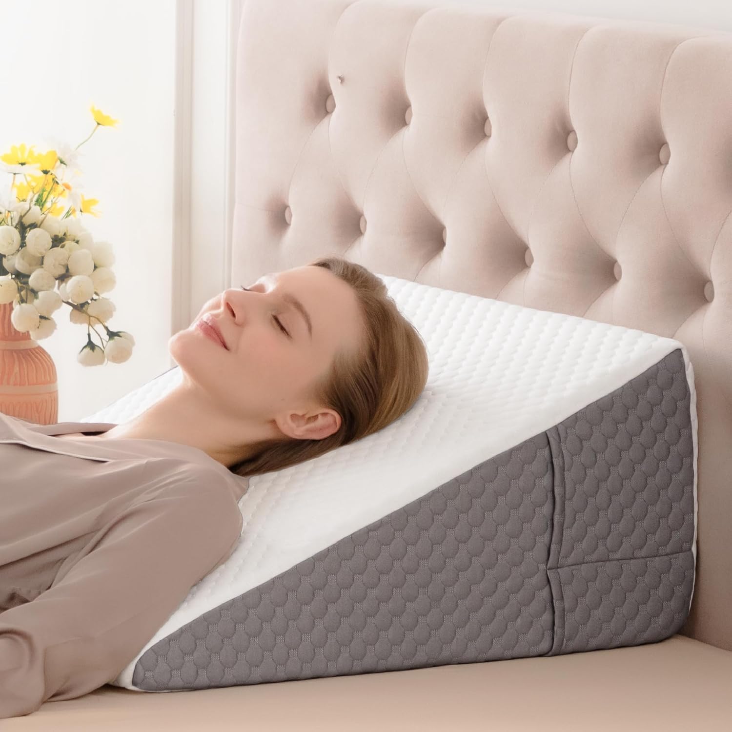 12 Inch Bed Wedge Pillow for Post-Surgery and Acid Reflux Relief