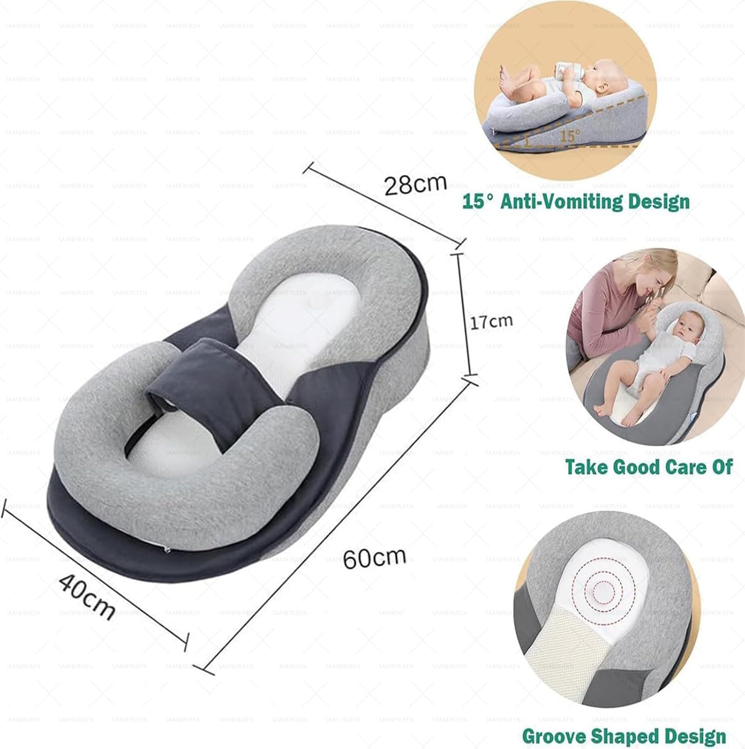 Saanerueen Baby Wedge Pillow for Newborn Grey