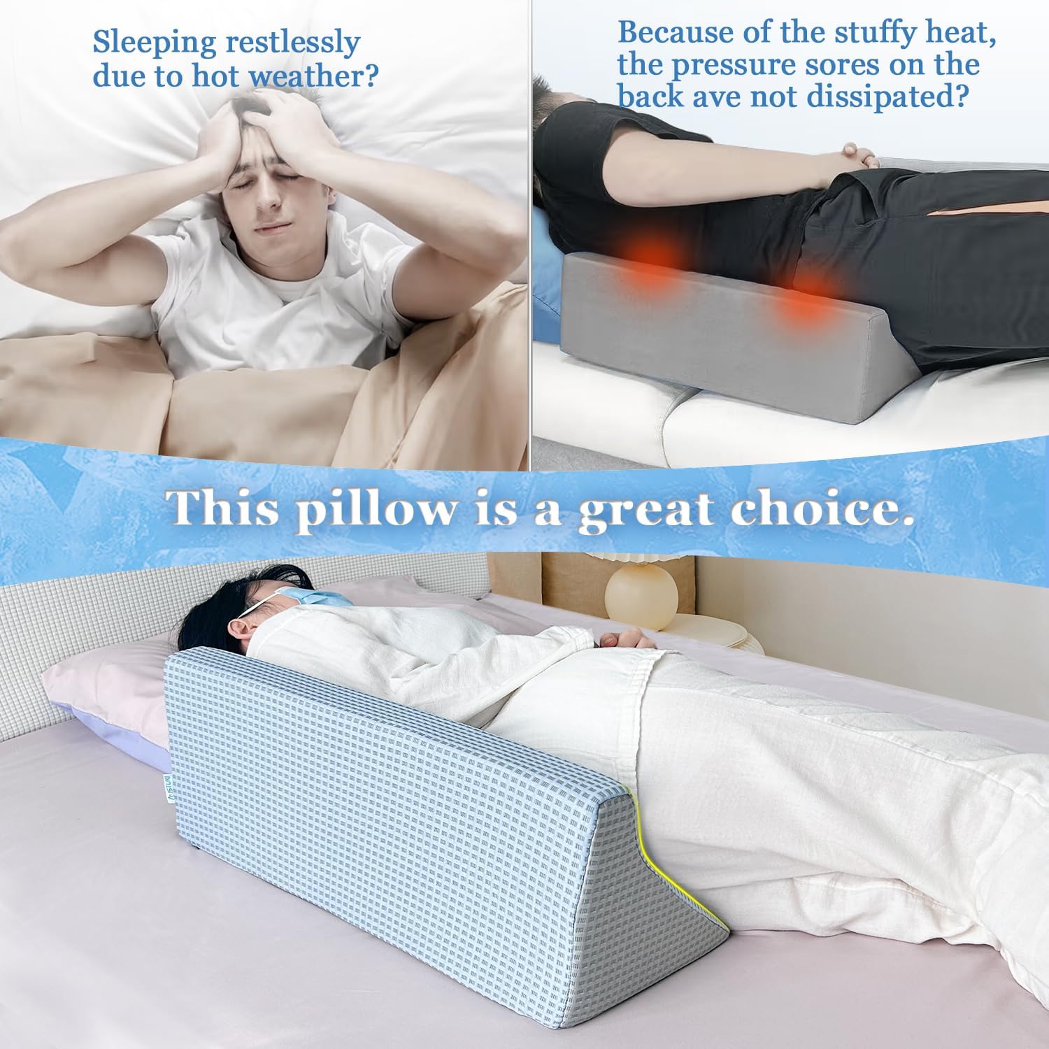 Cooling Bed Wedge Pillow for Side Sleepers and Elderly
