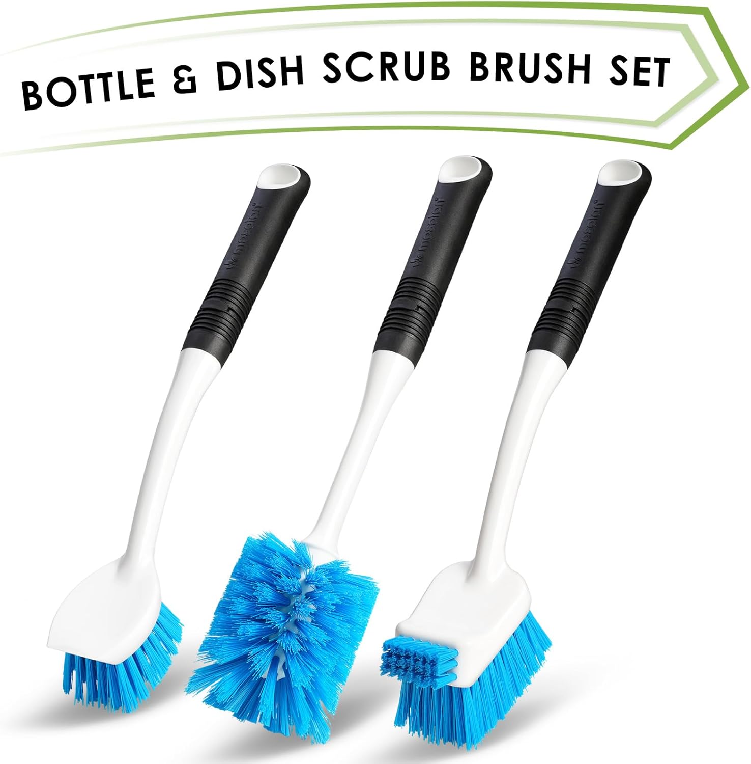 MOSOLAN 3-Piece Dish Brush Set with Scraper Edge