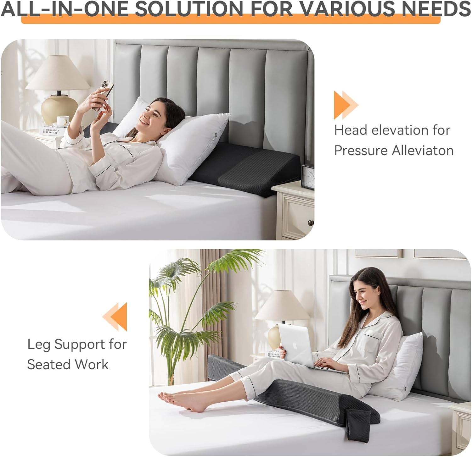 King Bed Wedge Pillow Headboard Gap Filler with Side Pocket 1