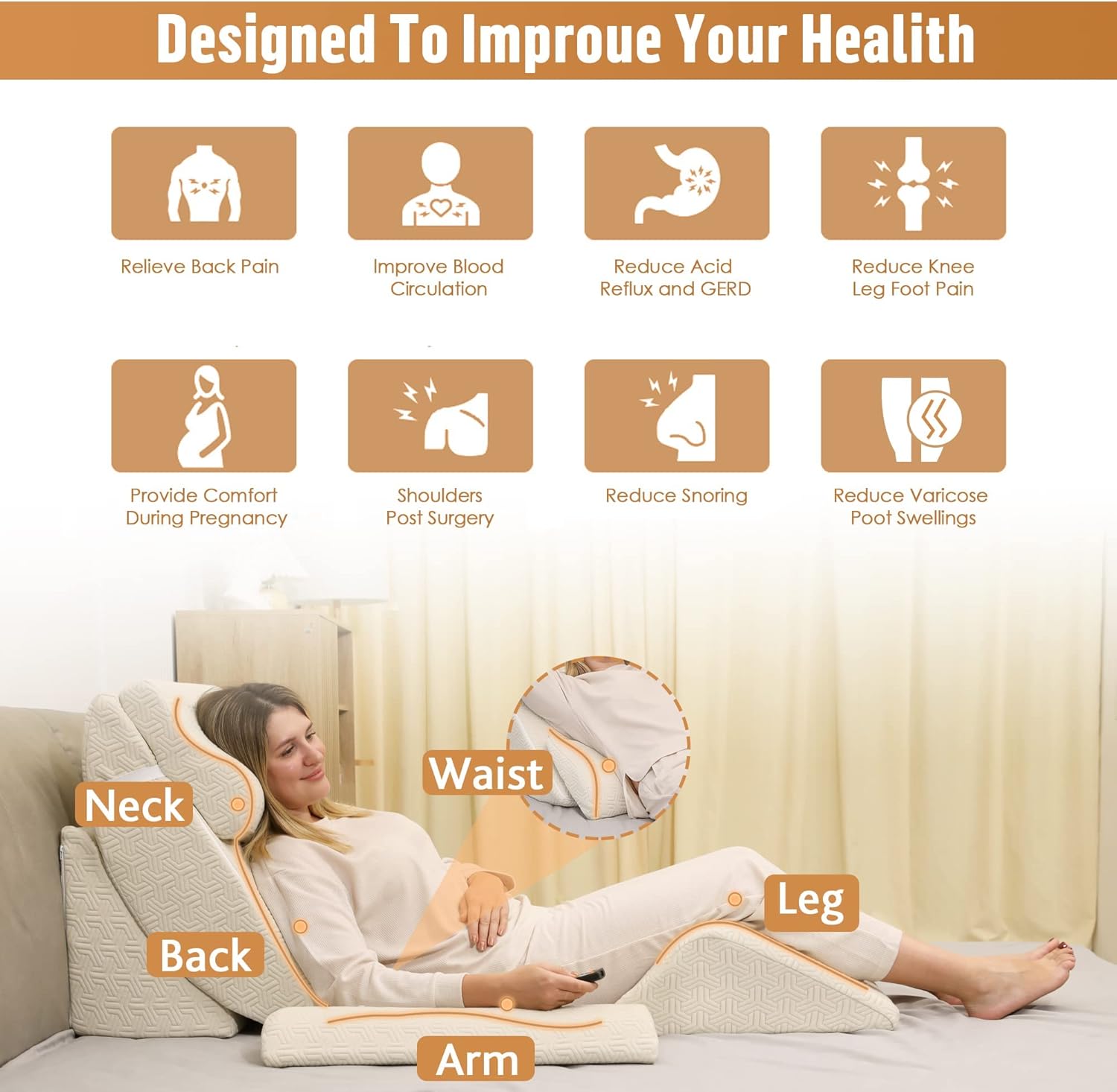 Betterhood 5pcs Orthopedic Bed Wedge Pillow Set