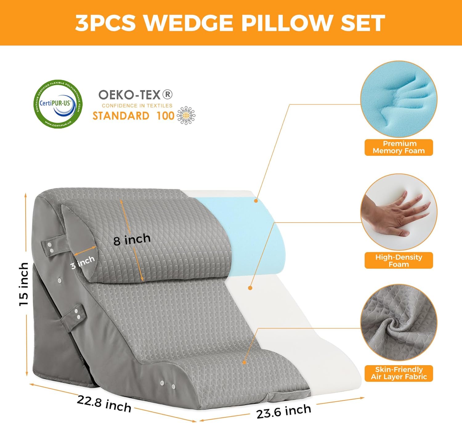 3PCS Adjustable Wedge Pillow Set for Post Surgery Relief