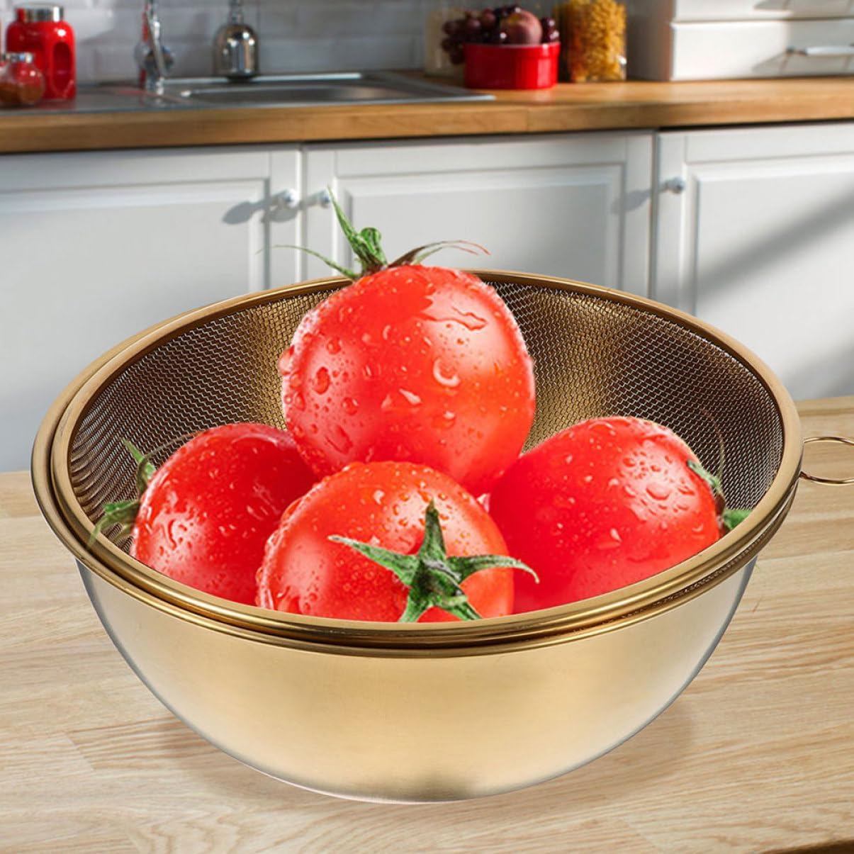 Zerodeko Gold Stainless Steel Colander Drain Basket Set