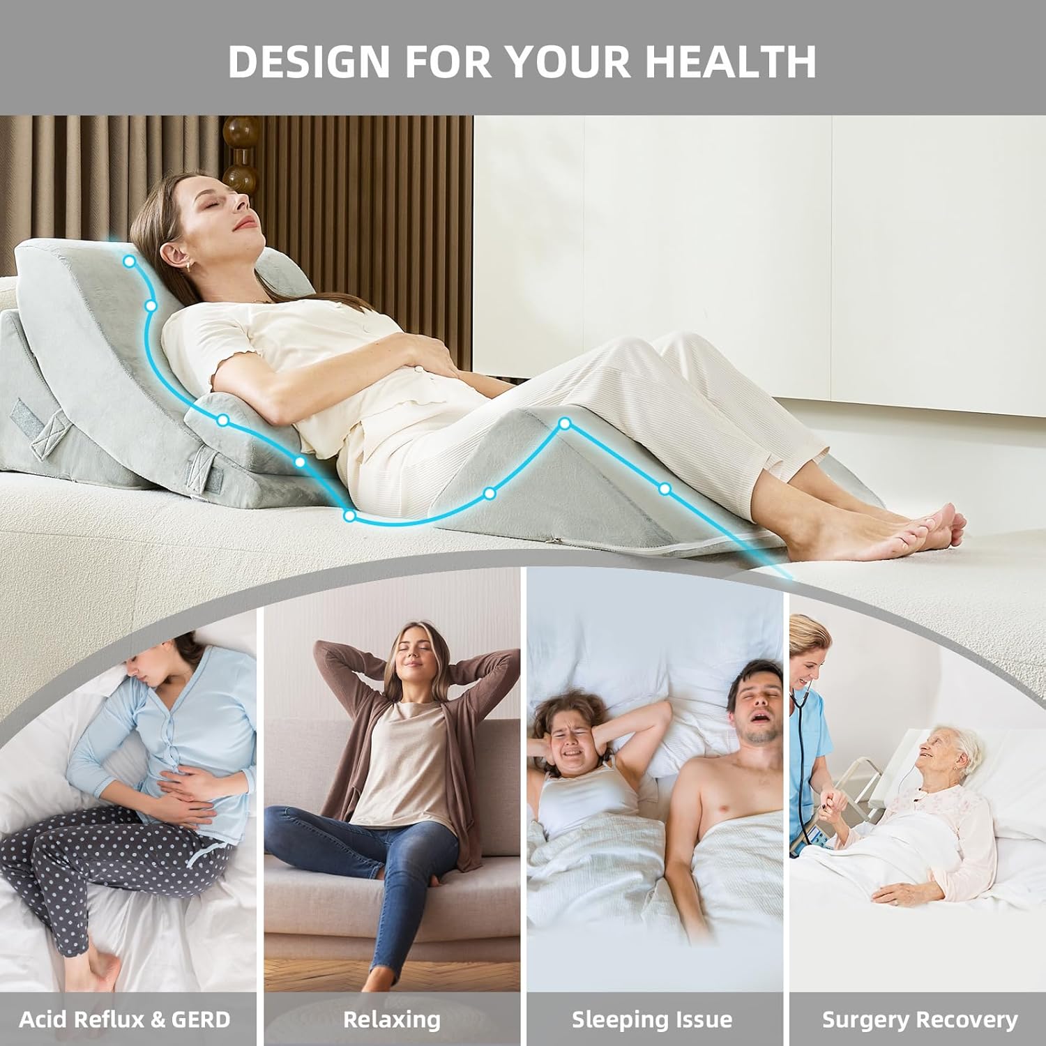 Lucresta 4PCS Orthopedic Wedge Pillow Set for Back Neck Leg Pain Relief