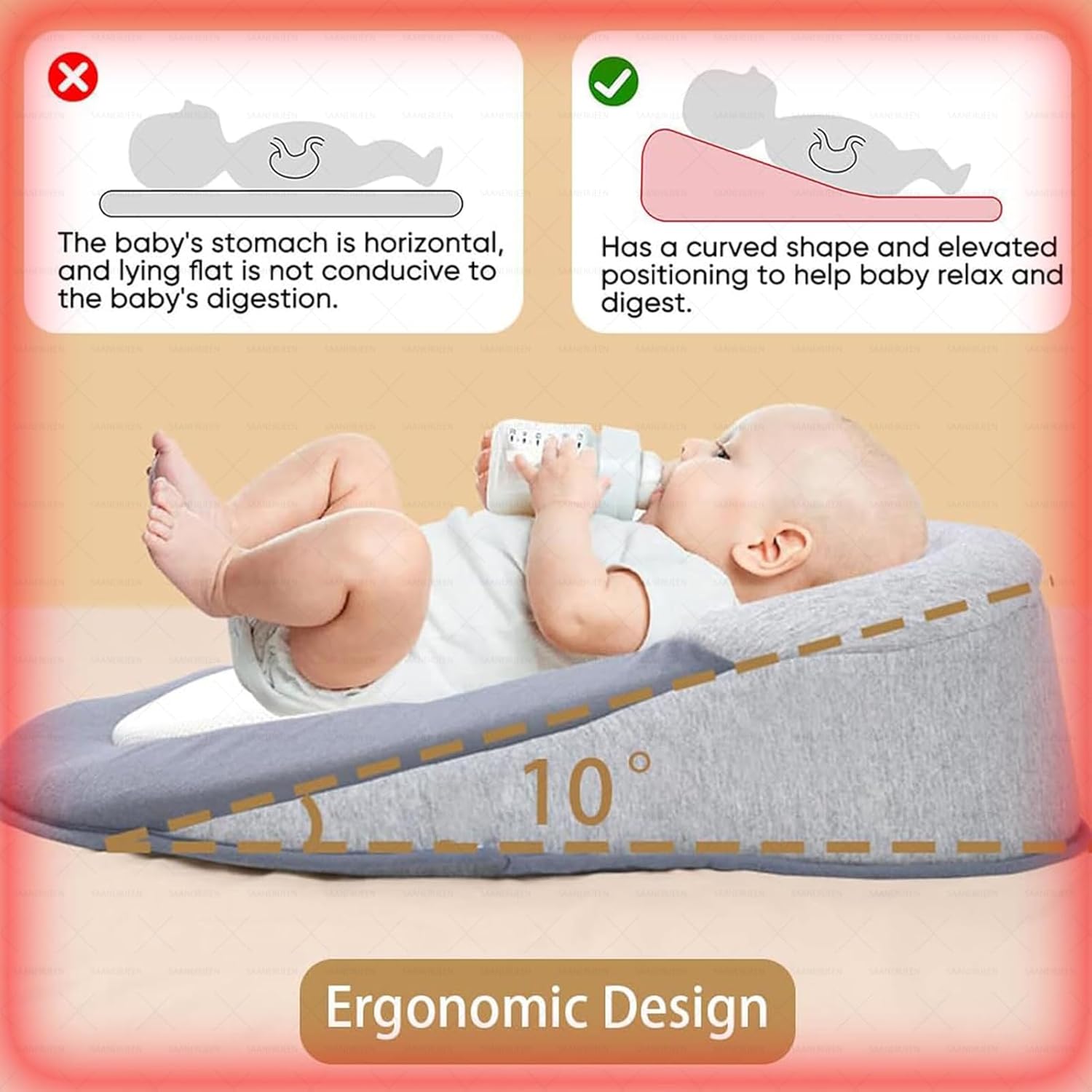Saanerueen Baby Wedge Pillow for Newborn Grey