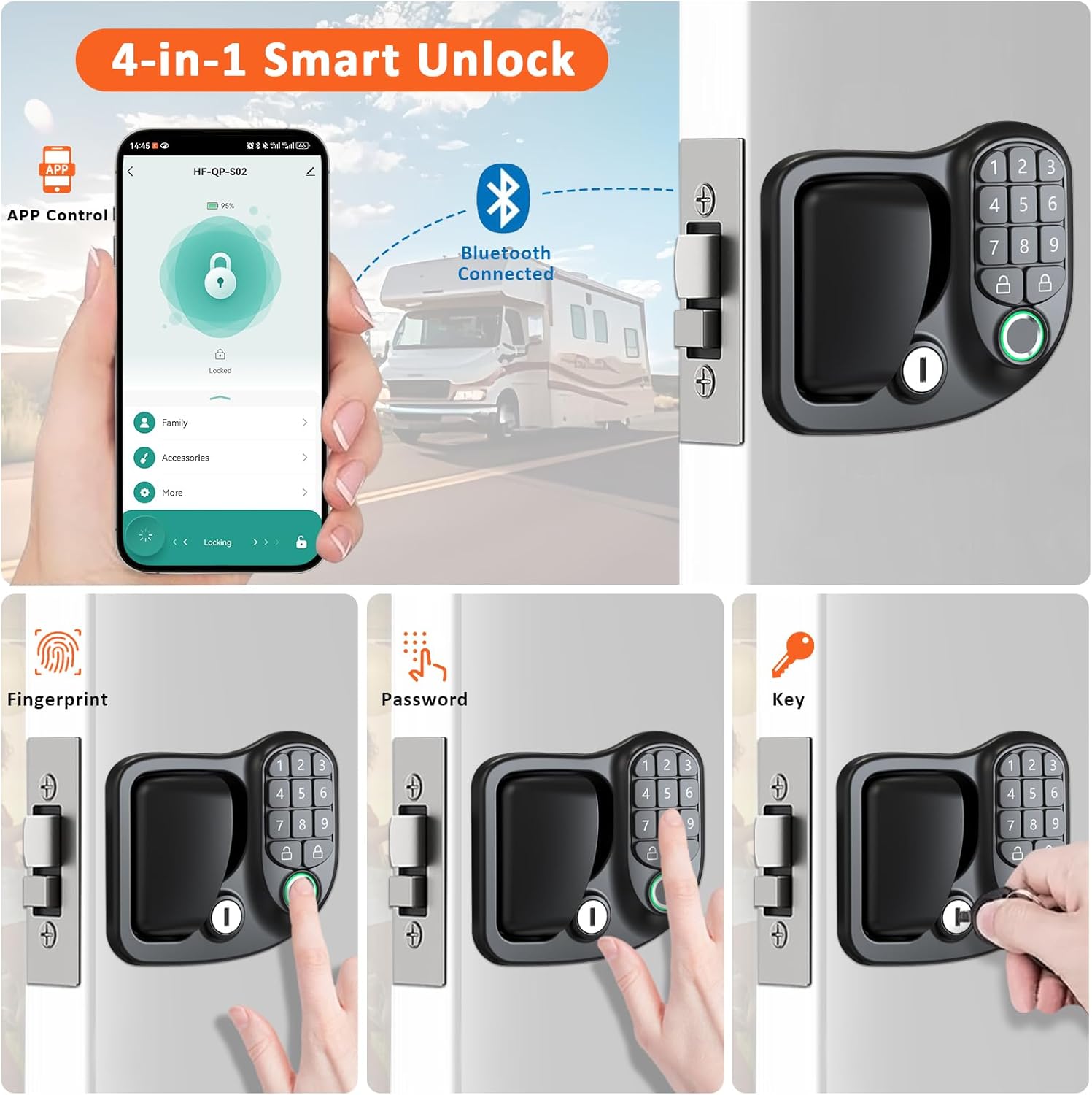 Kedite 4-in-1 Smart RV Door Lock with Bluetooth and Fingerprint