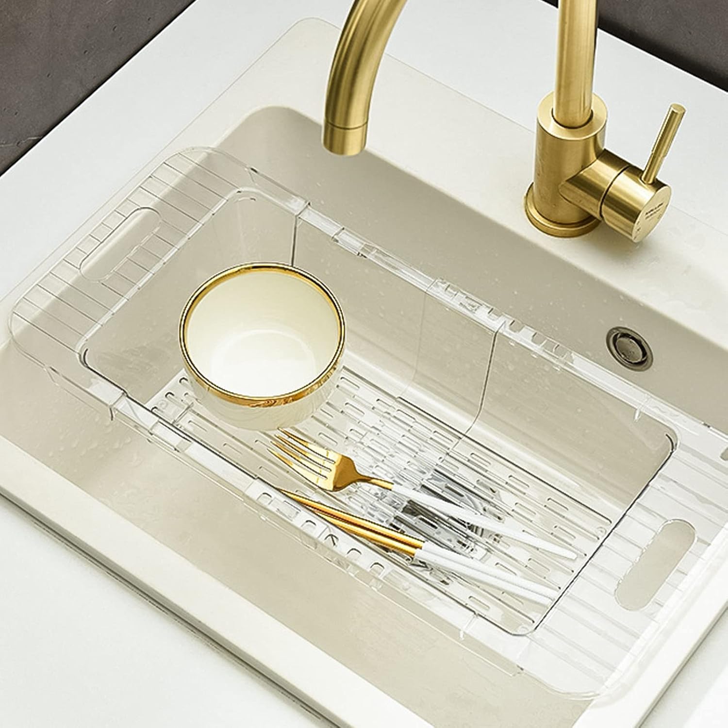 DriKou Kitchen Sink Colander Clear Adjustable Strainer