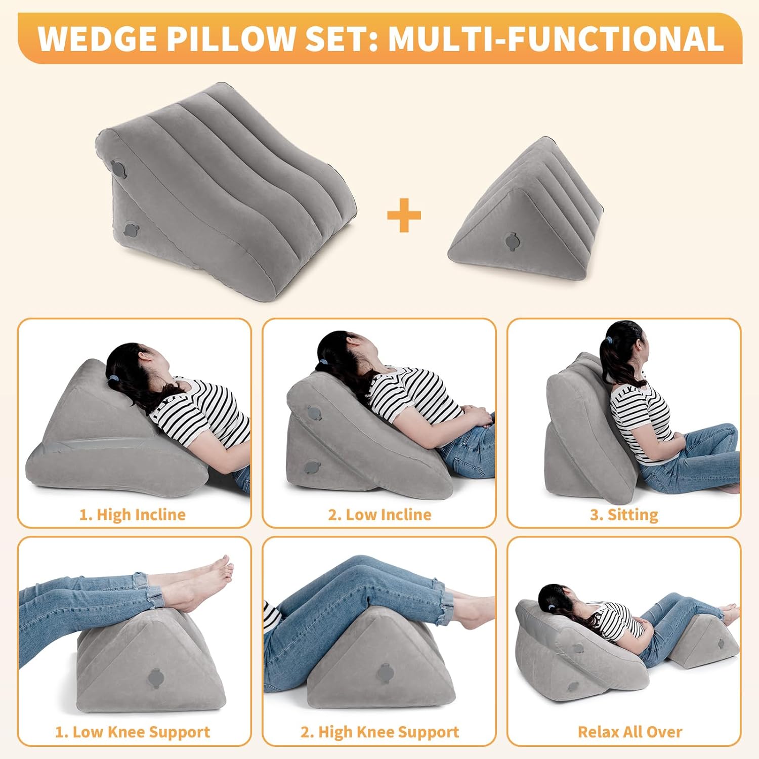 USHMA Inflatable Wedge Pillow Set - Travel Pain Relief