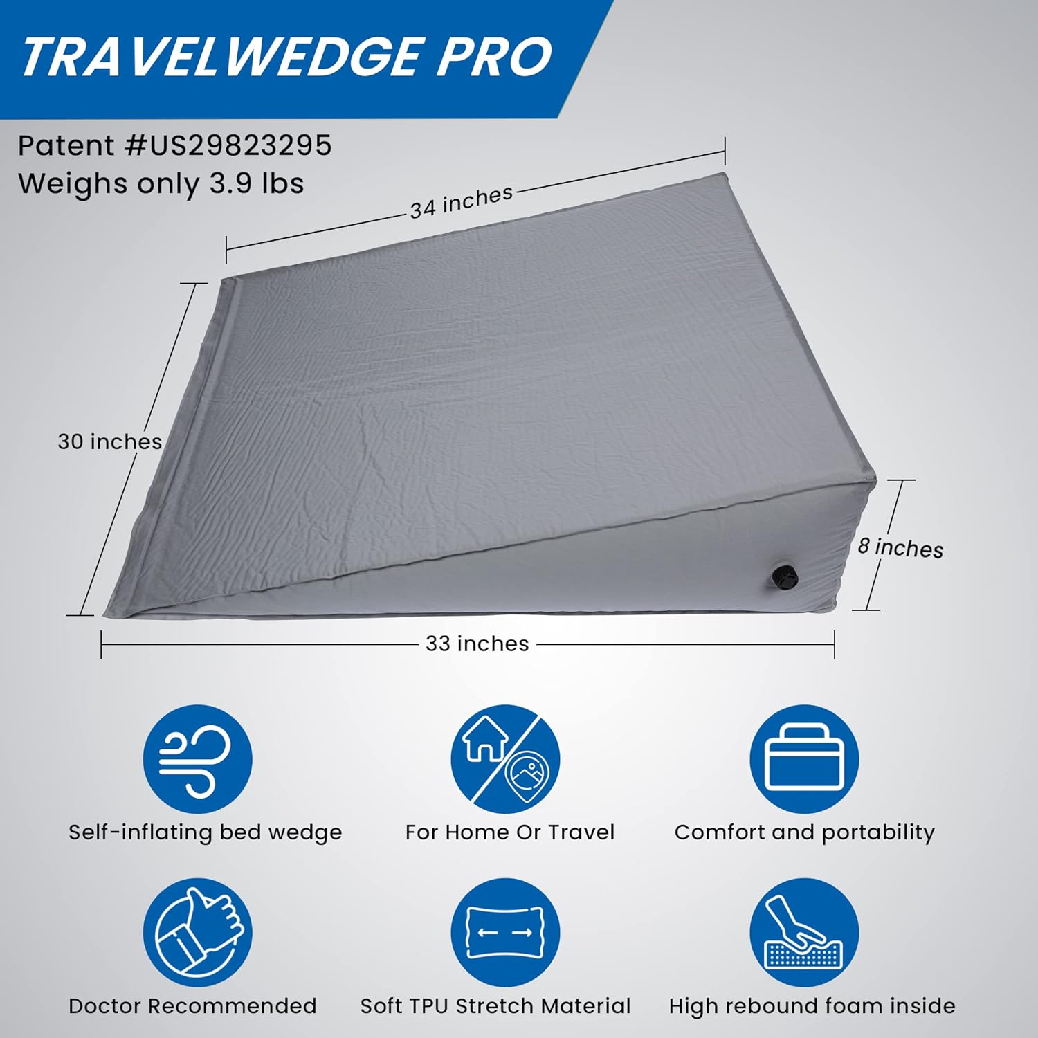 Travelwedge Self-Inflating Bed Wedge Pillow - 30 Inch Checked Bag Version 1