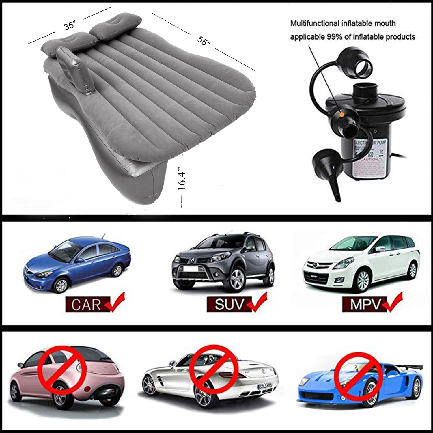 Onirii Inflatable Car Air Mattress with Pump