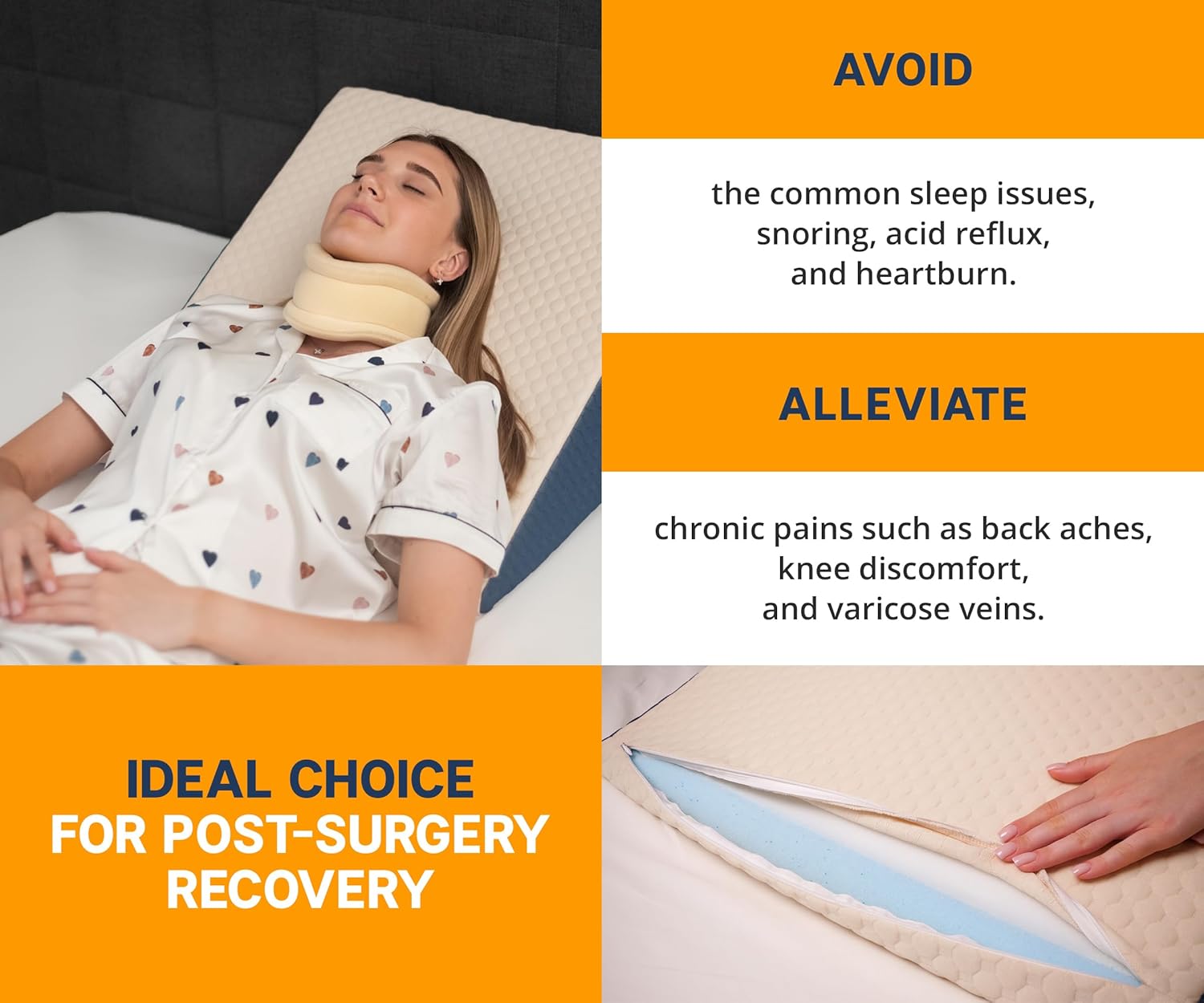 Isadem Bed Wedge Pillow - 45 Degree Incline Cushion