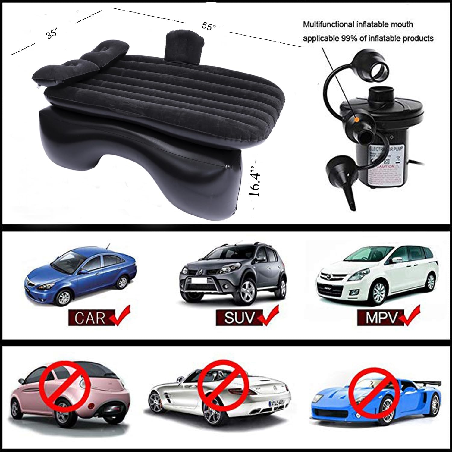 Onirii Inflatable Car Air Mattress with Pump and Accessories