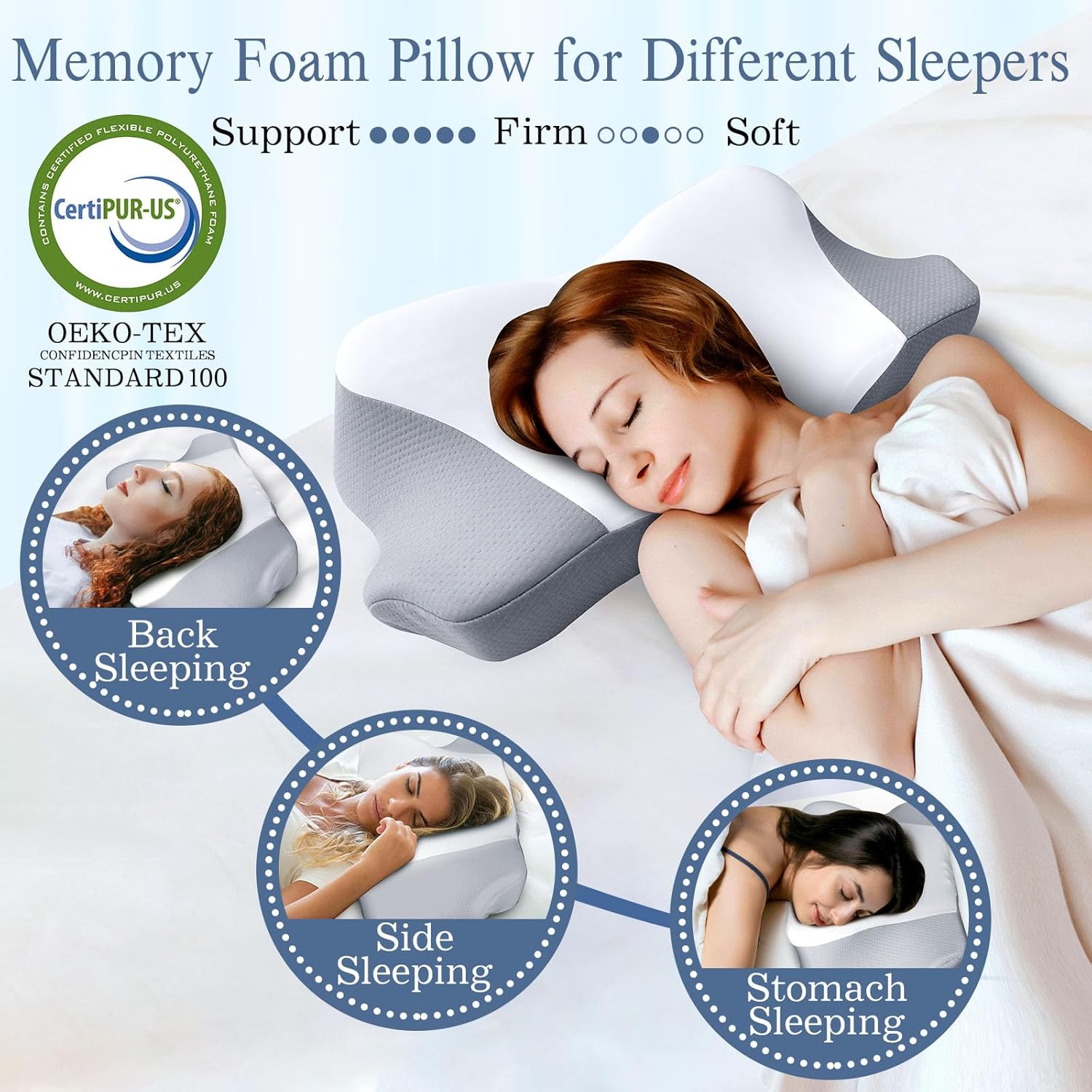 Cervical Pain Relief Pillow for Side Back Stomach Sleepers