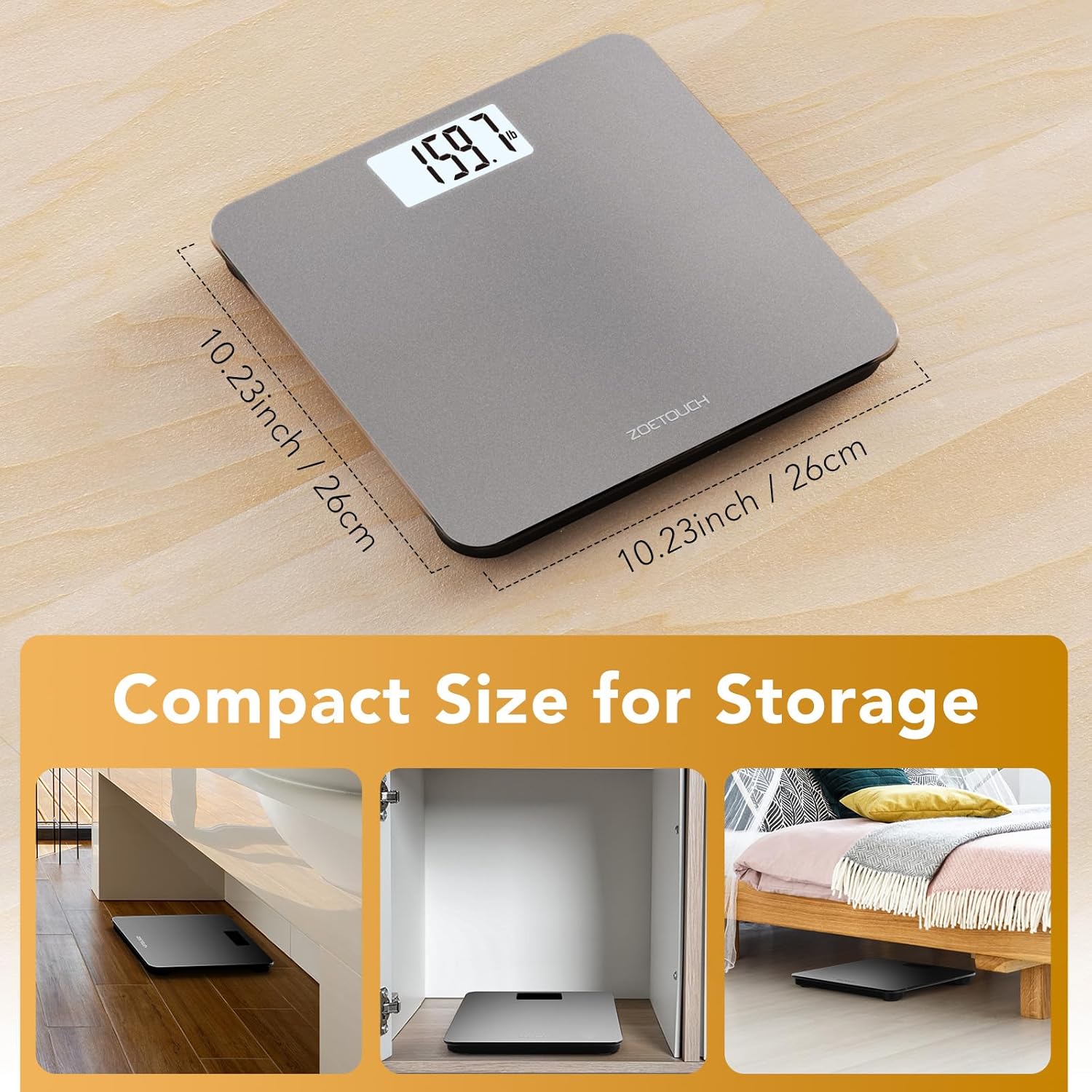 ZOETOUCH Digital Bathroom Scale with Backlit LCD and Tempered Glass