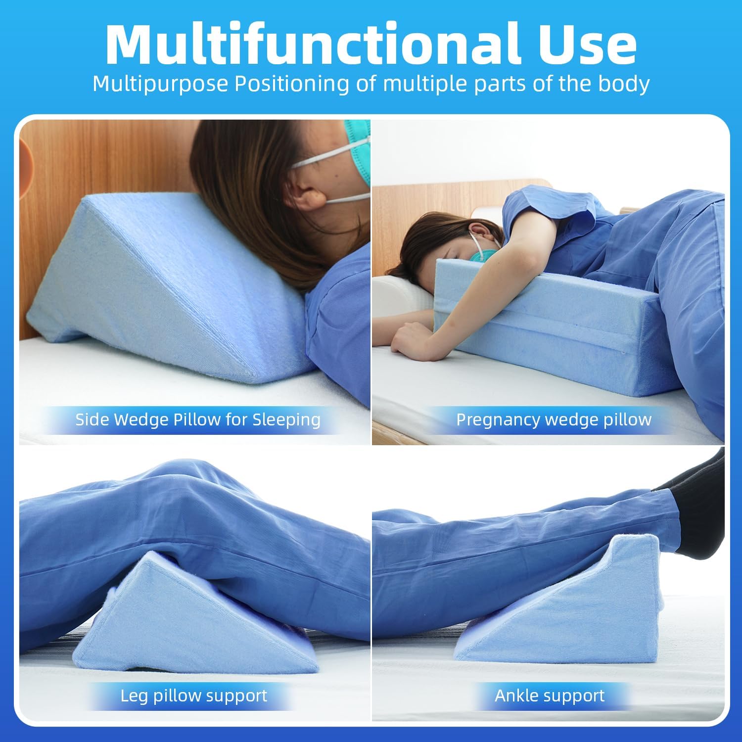 UniHygge Blue Wedge Pillow for Back Support and Side Sleeping
