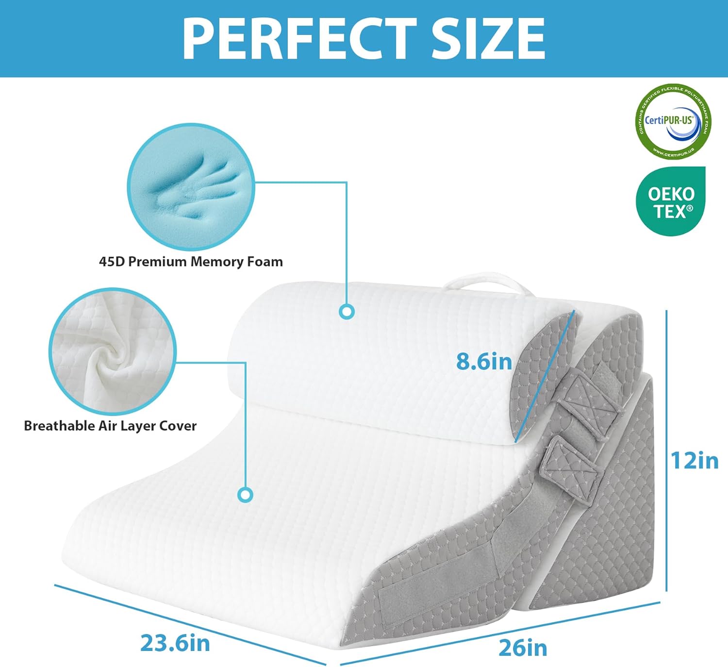 3PCS Adjustable Memory Foam Wedge Pillow for Back Pain Relief