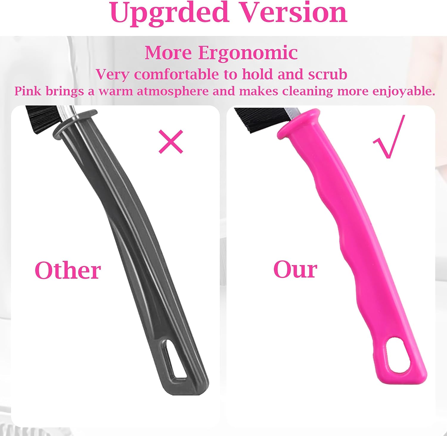 4 Pcs Hard Bristle Crevice Cleaning Brush Set in Pink